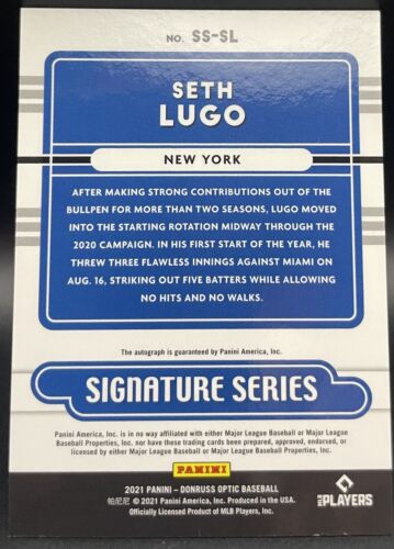 Seth Lugo 2021 Panini Donruss Optic #SS-SL Autograph New York Yankees