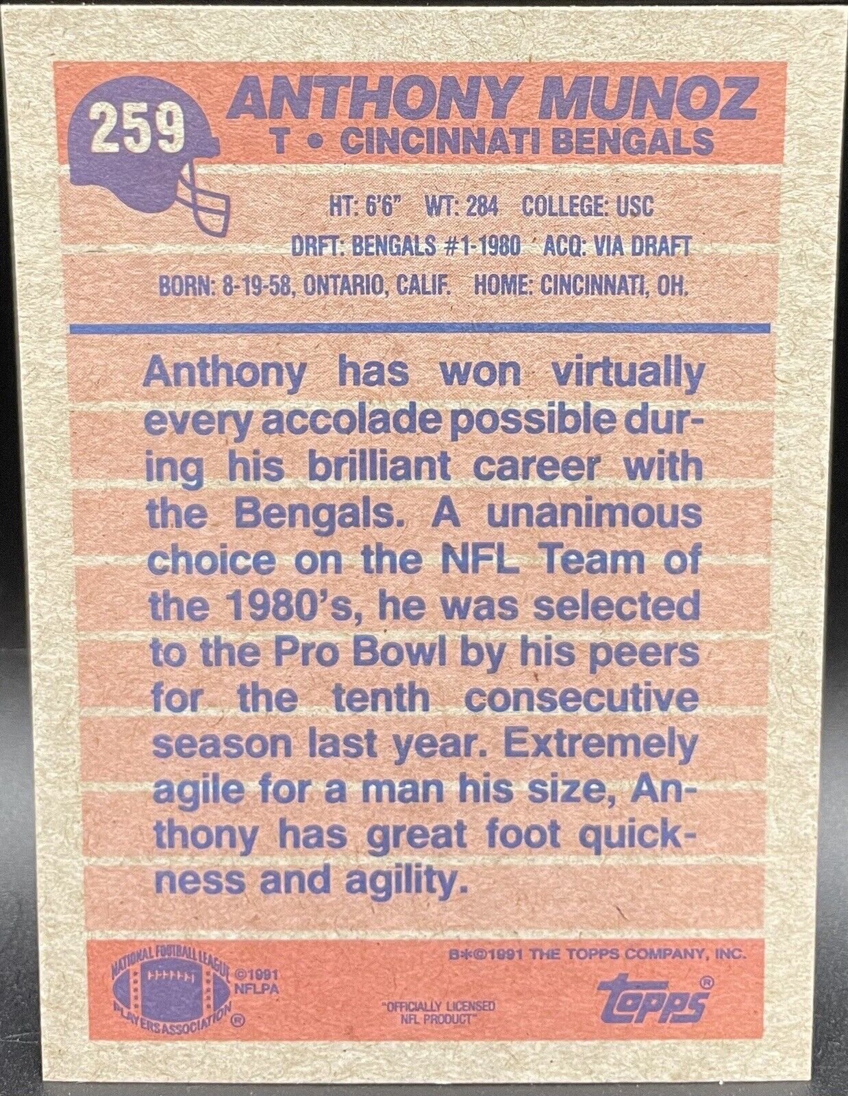 1991 Topps All Pro Cincinnati Bengals Anthony Munoz Football Card #259