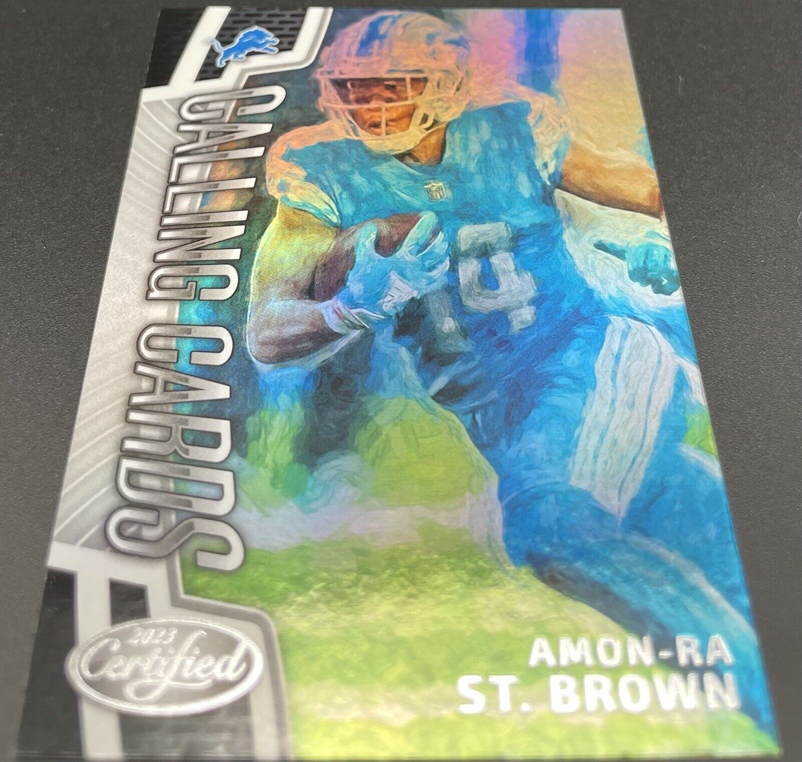 Amon-Ra St. Brown 2023 Panini Certified #CALL-9 Detroit Lions Calling Cards