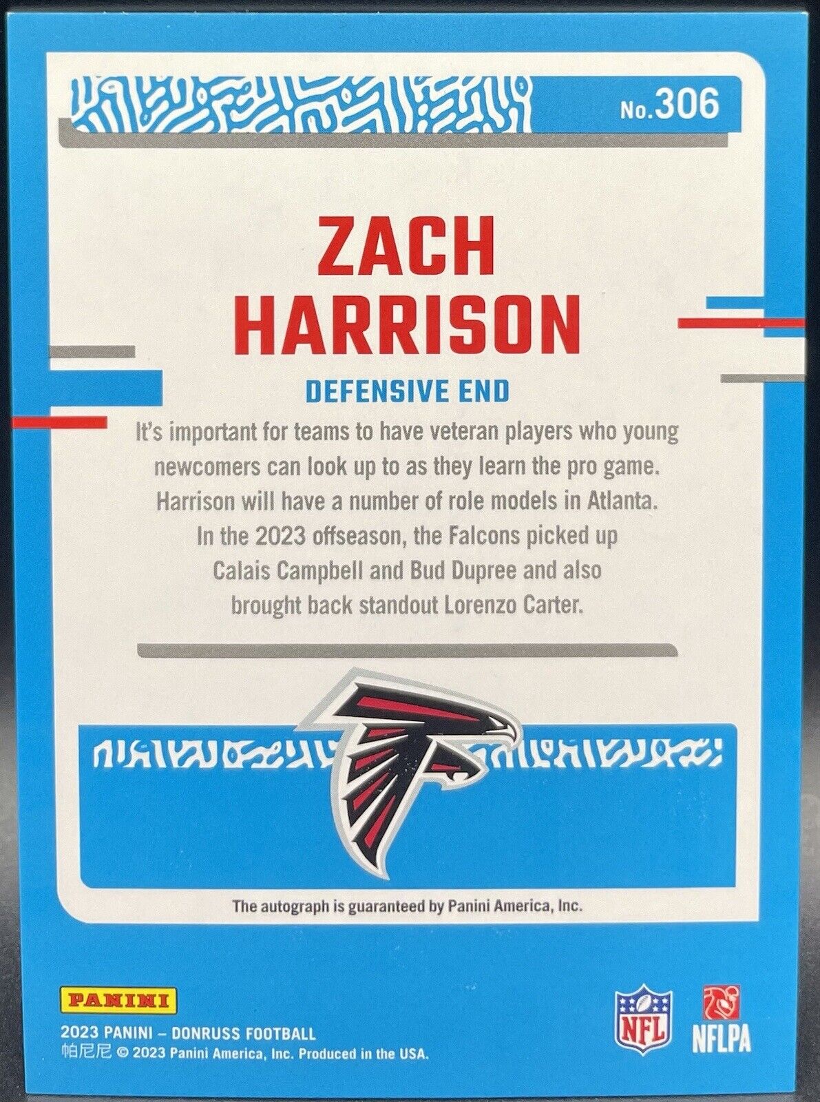 2023 Panini Donruss - Rated Rookie Autographs #306 Zach Harrison (AU, RC)