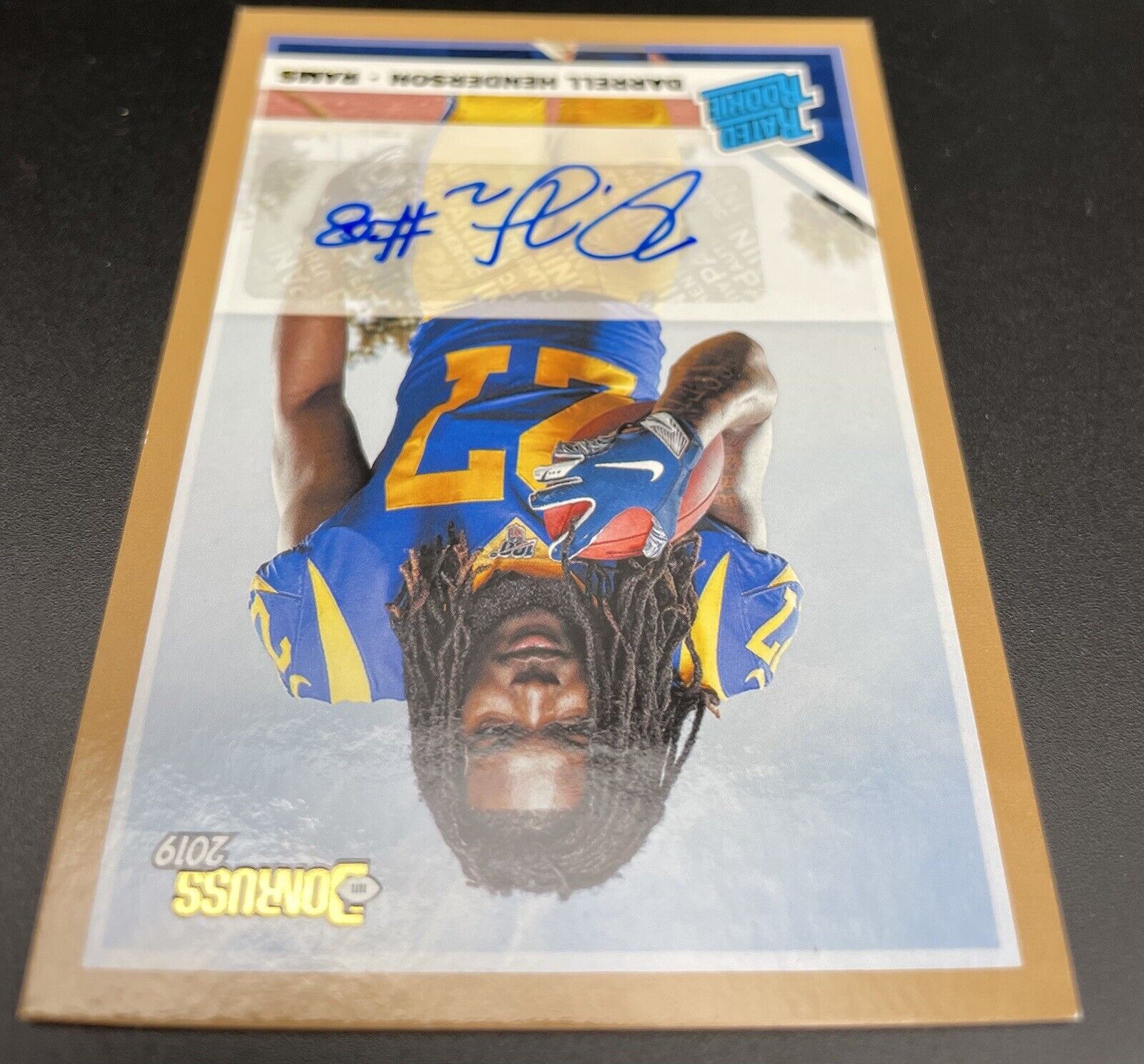 Darrell Henderson 2019 Panini Donruss #310 Gold Auto, RC , Los Angeles Rams