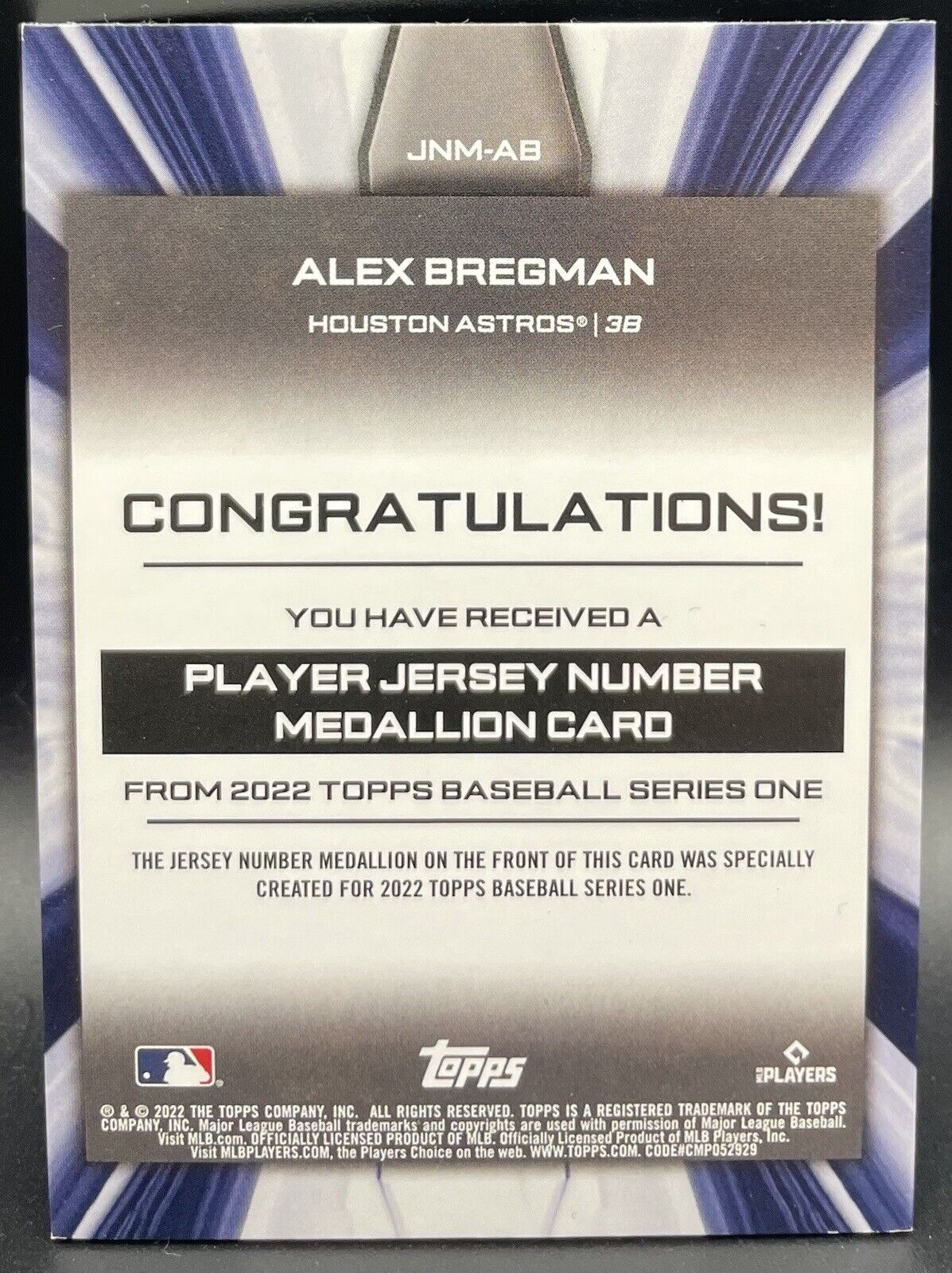 Alex Bregman 2022 Panini Topps #JNM-AB Jersey Houston Astros 