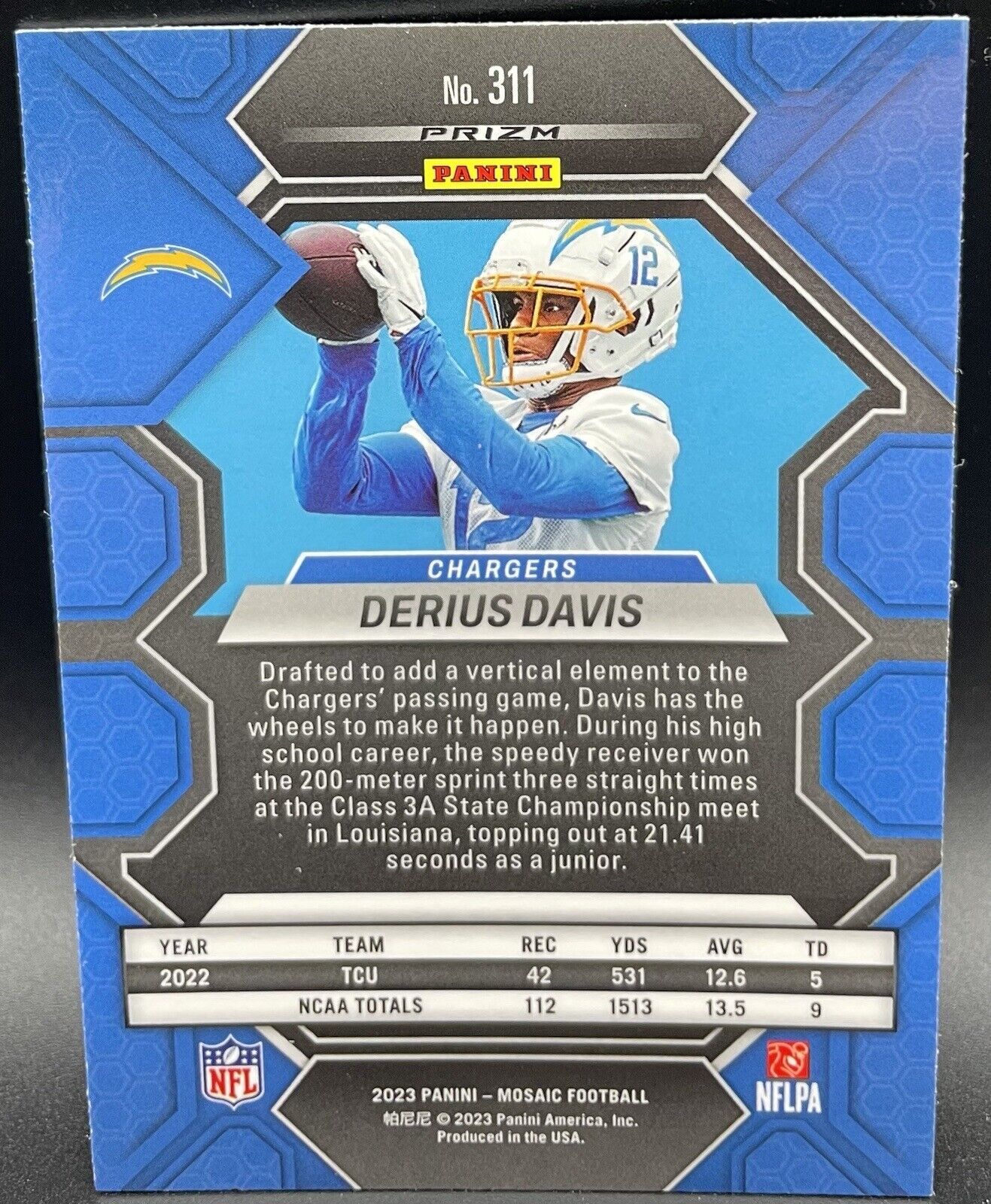 2023 Panini Mosaic  DERIUS DAVIS #311 Rookie Card Los Angeles Chargers🔥🏈💥