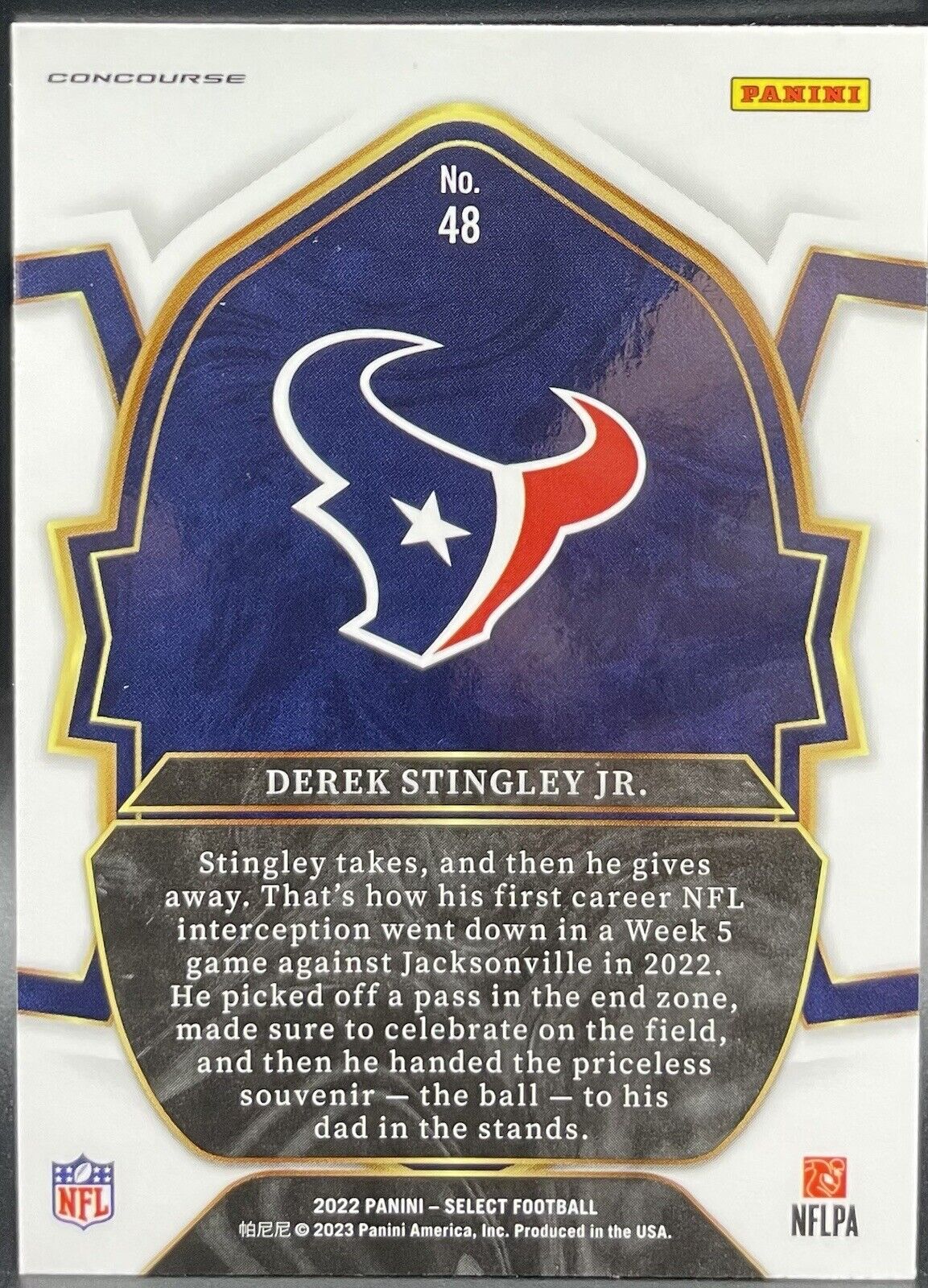 Derek Stingley Jr 2022 Panini Select #48 Rookie Card Houston Texans