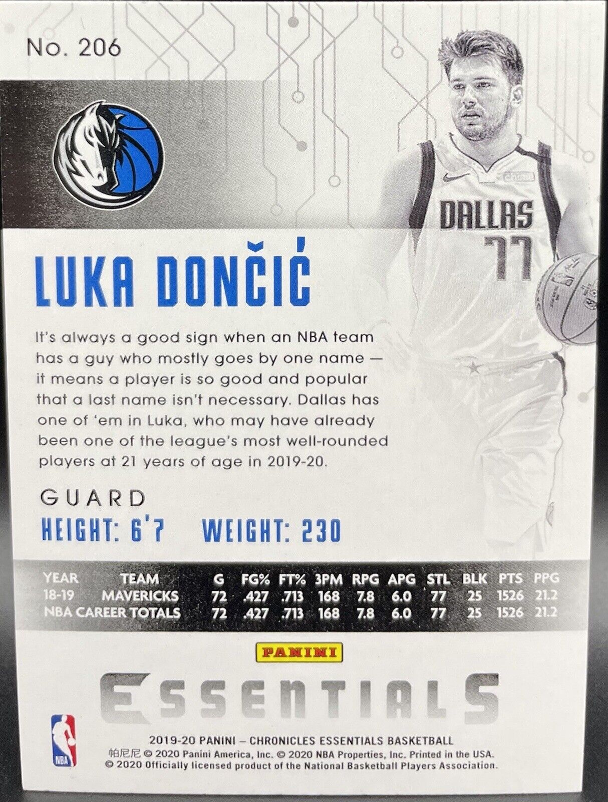 2019 Panini  Chronicles Luka Doncic #206  Dallas Mavericks essentials Bronze 🔥￼