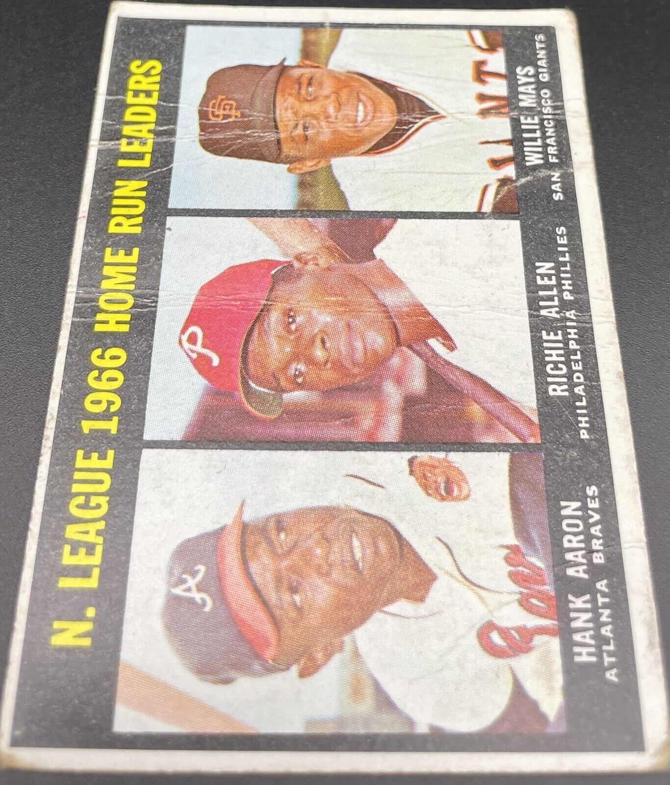 Hank Aaron, Richie Allen, Willie Mays 1966 Topp #244 Home Run Leaders HOF 