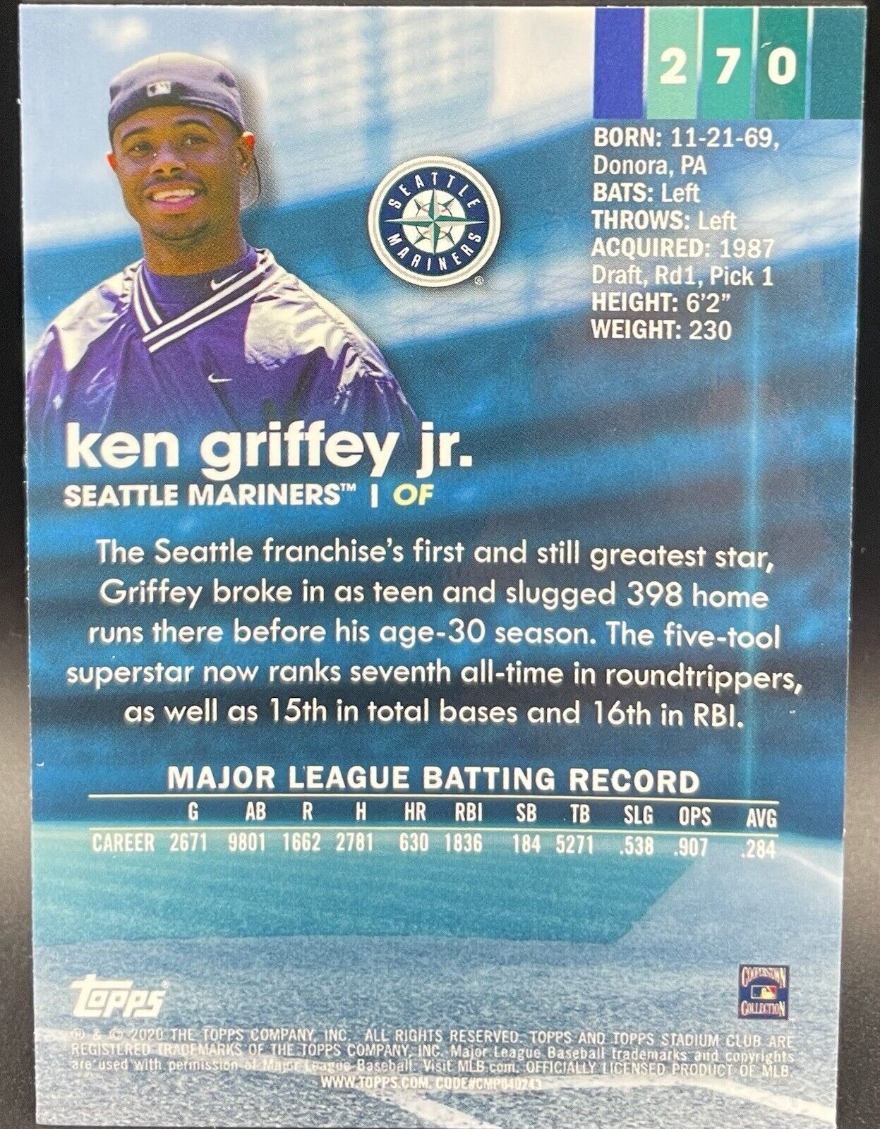 2020 Topps Stadium Club Chrome - Ken Griffey Jr. #270 Seattle Mariners