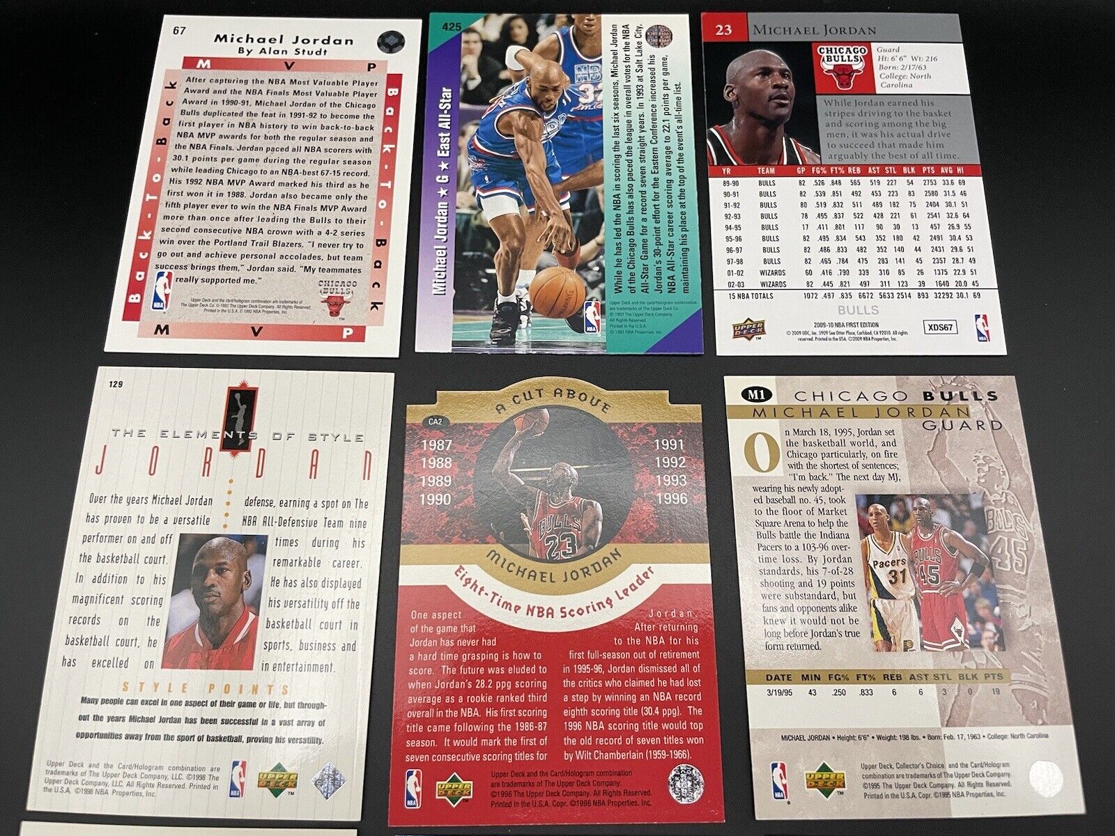 Michael Jordan 1991-2009 Upper Deck, Fleer, NBA Hoops, He’s Back #45 All 9 Cards