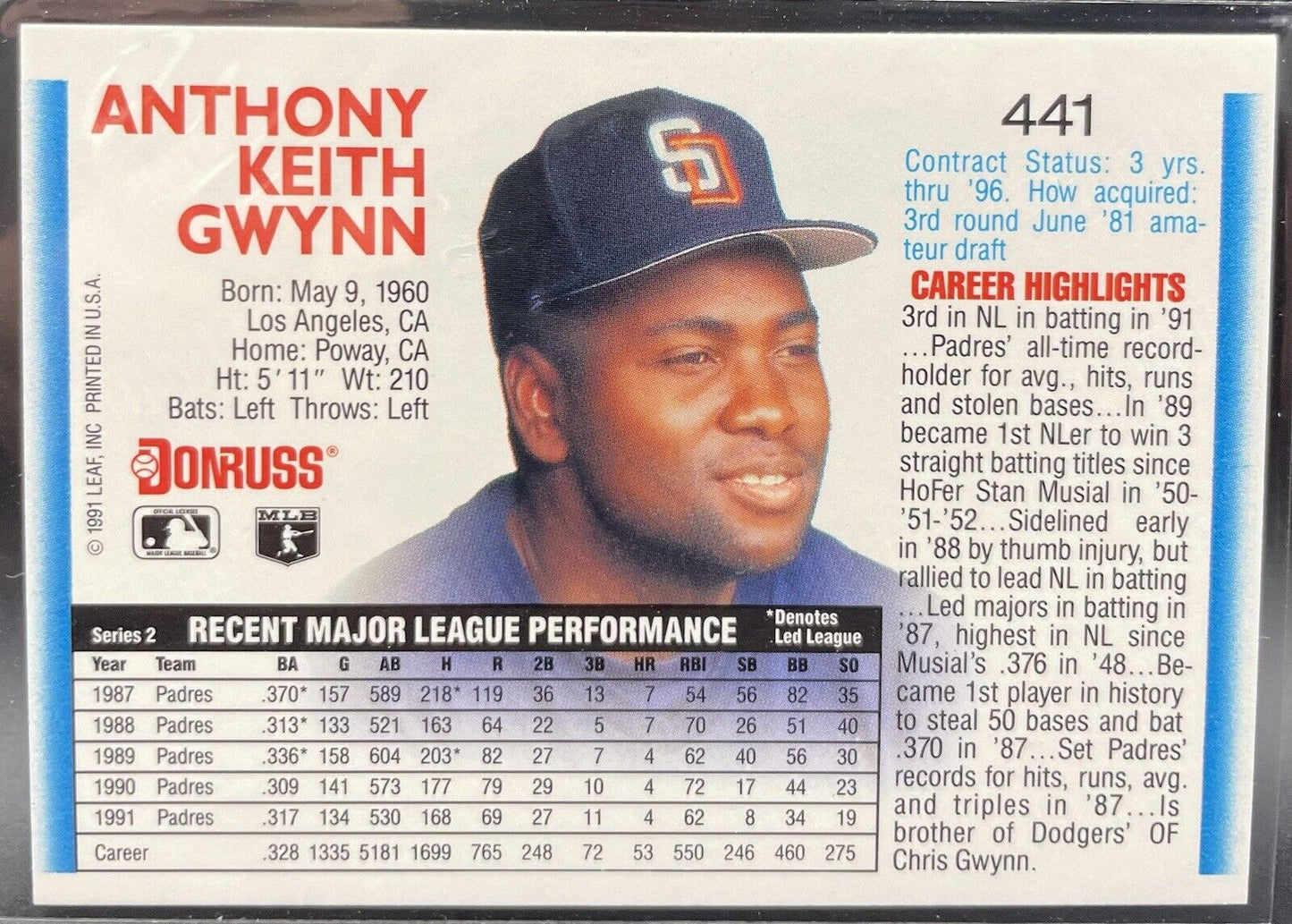 Tony Gwynn 1992 Donruss #441 San Diego Padres 