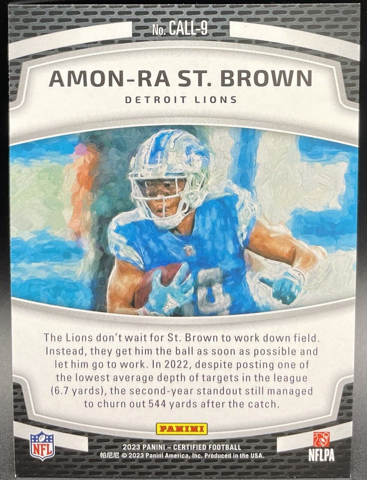 Amon-Ra St. Brown 2023 Panini Certified #CALL-9 Detroit Lions Calling Cards