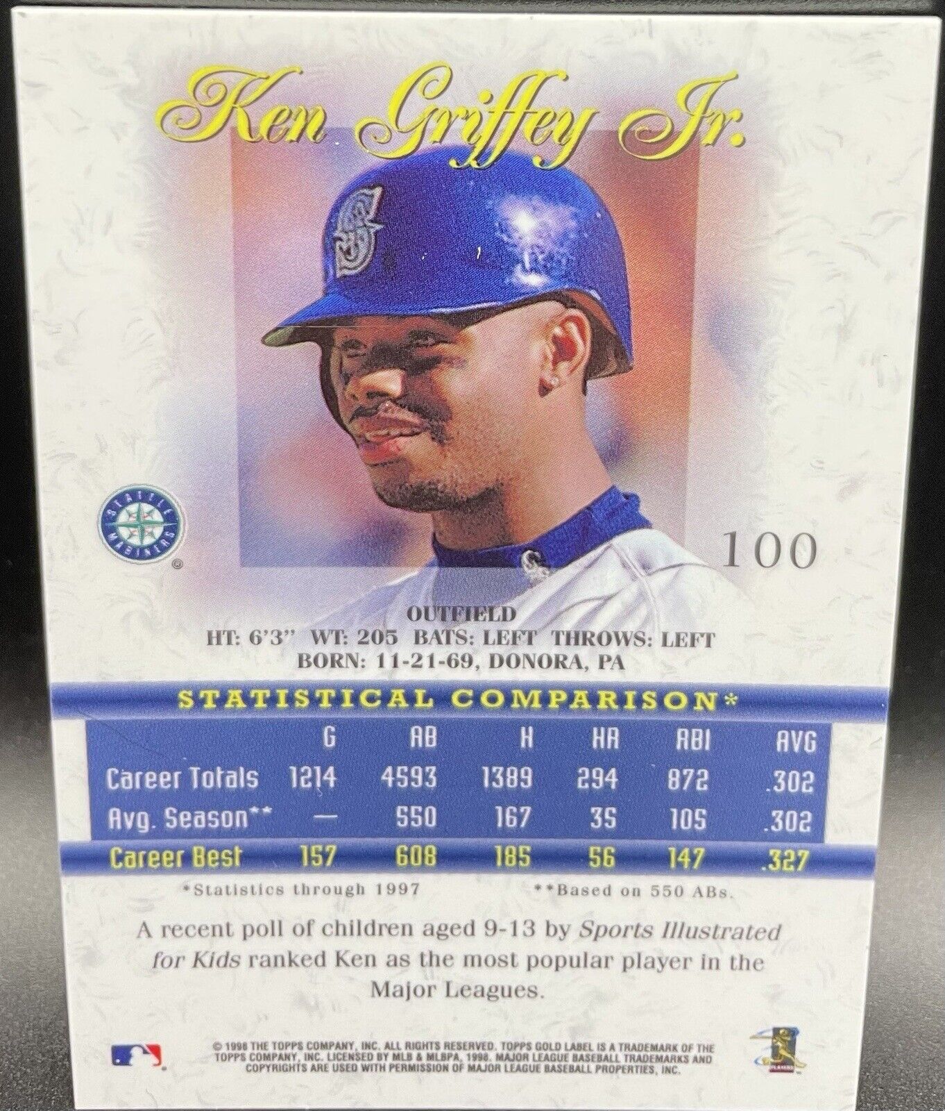 Ken Griffey Jr 1998 Topps Gold Label #100 Seattle Mariners hologram 🔥🔥