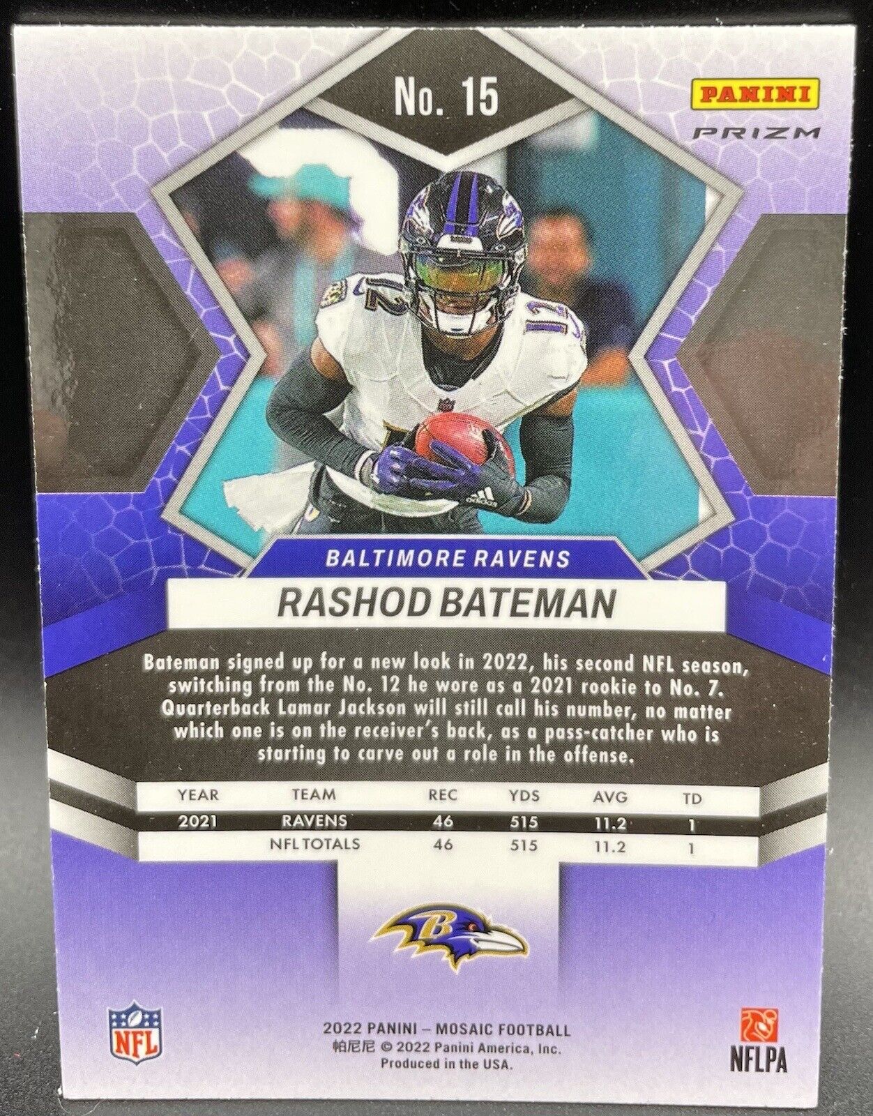 2022 Panini Mosaic RASHOD BATEMAN #15 Baltimore Ravens 🏈🔥💥🔥