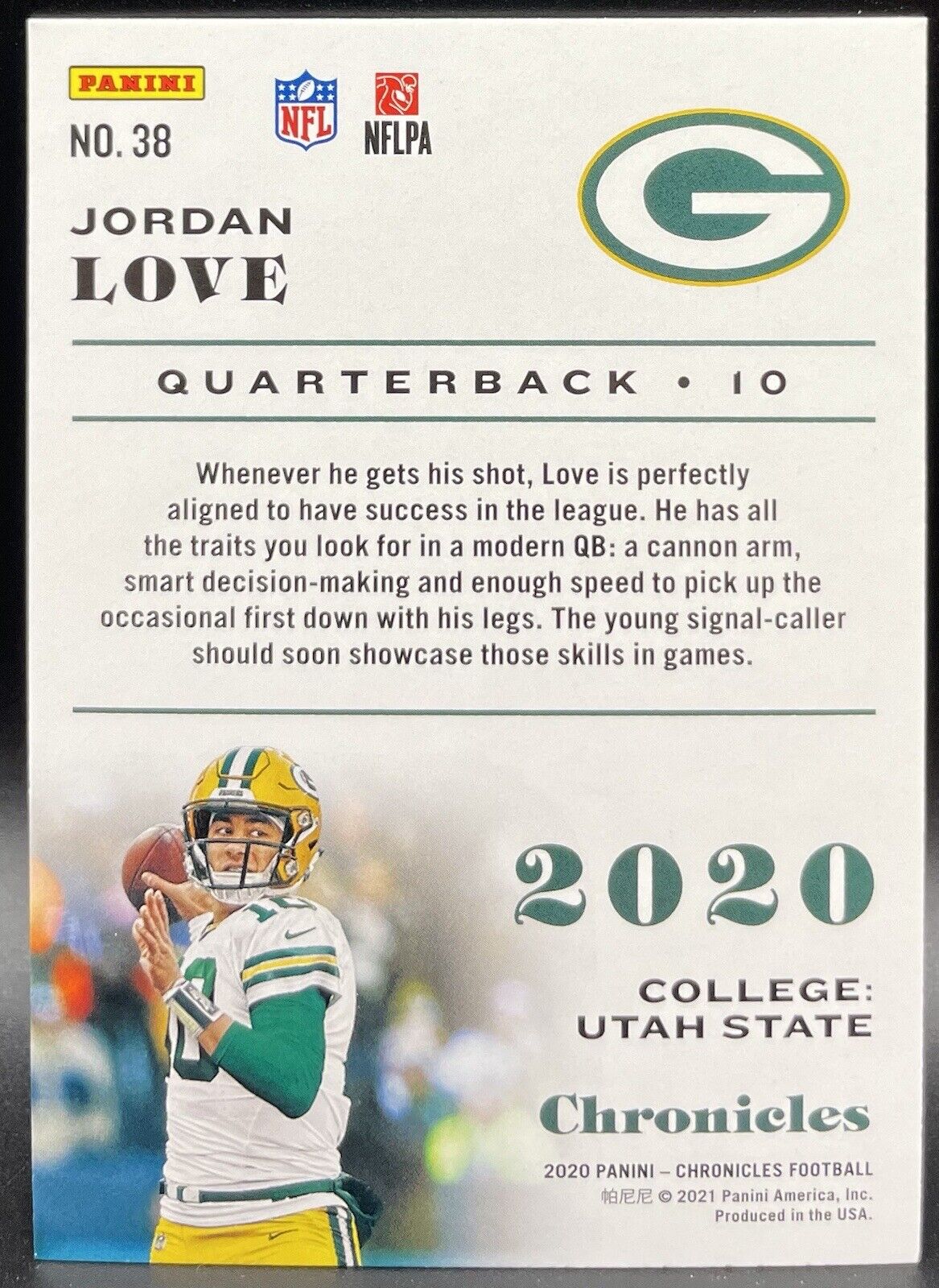 Jordan Love 2020 Panini Chronicles #38 RC Green Bay Packers