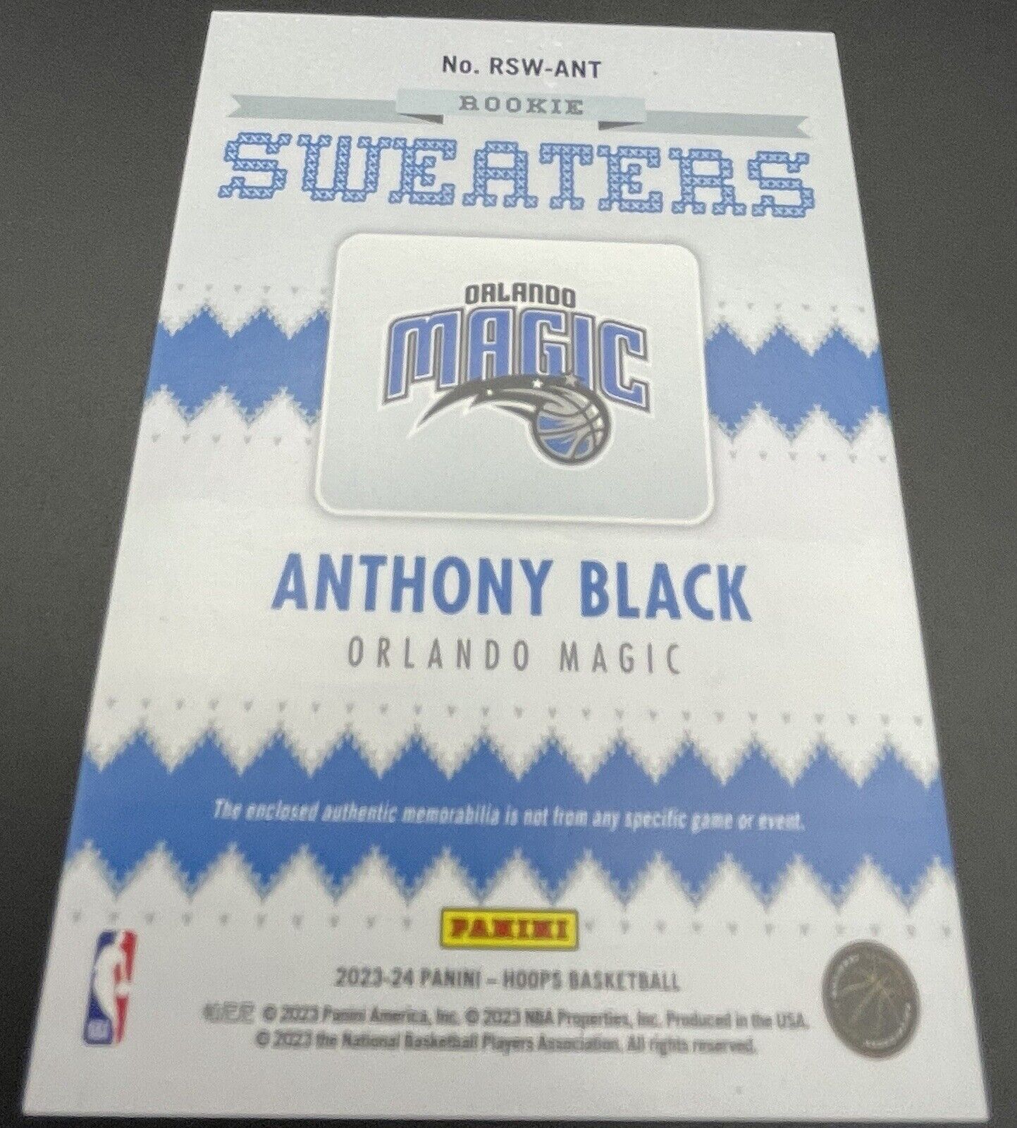 2023-24 Panini Hoops Rookie Sweaters Anthony Black #RSW-ANT Orlando Magic