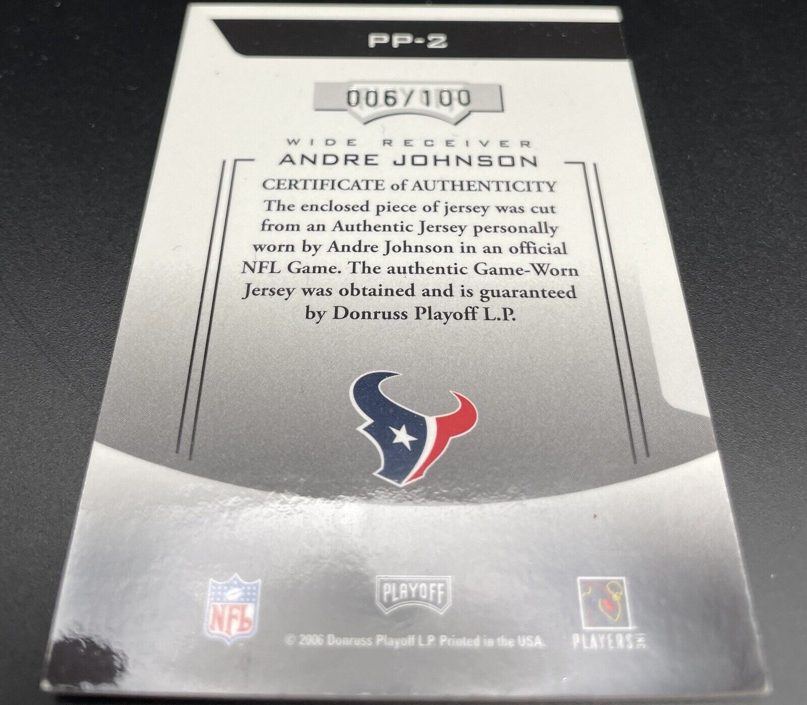 Andre Johnson 2006 Donruss #pp-2 Patch Prestige Houston Texans￼