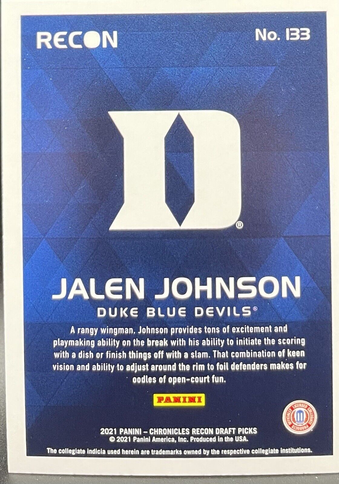 JALEN JOHNSON RC 2021 Chronicles Recon Draft Picks Refractor Rookie #133 Hawks