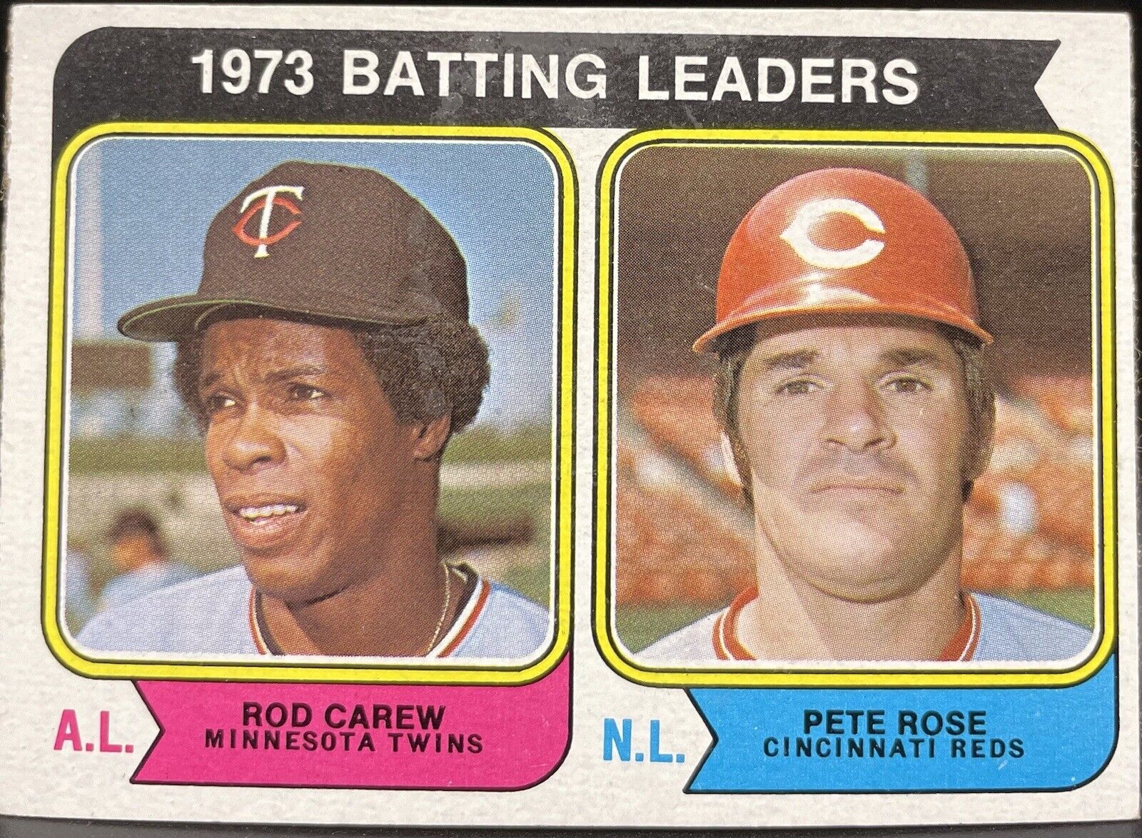 Rod Carew, Pete Rose 1974 Topps #201 Batting Leaders HOF Twins/Reds 