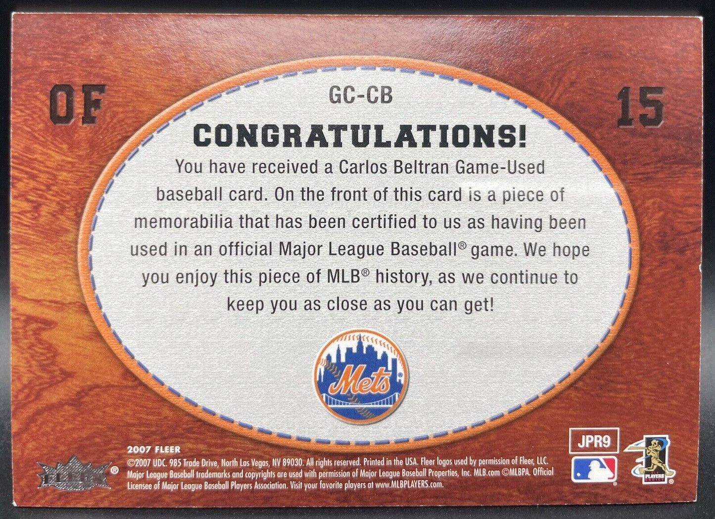 Carlos Beltran 2007 Fleer #GC-CB Patch New York Mets