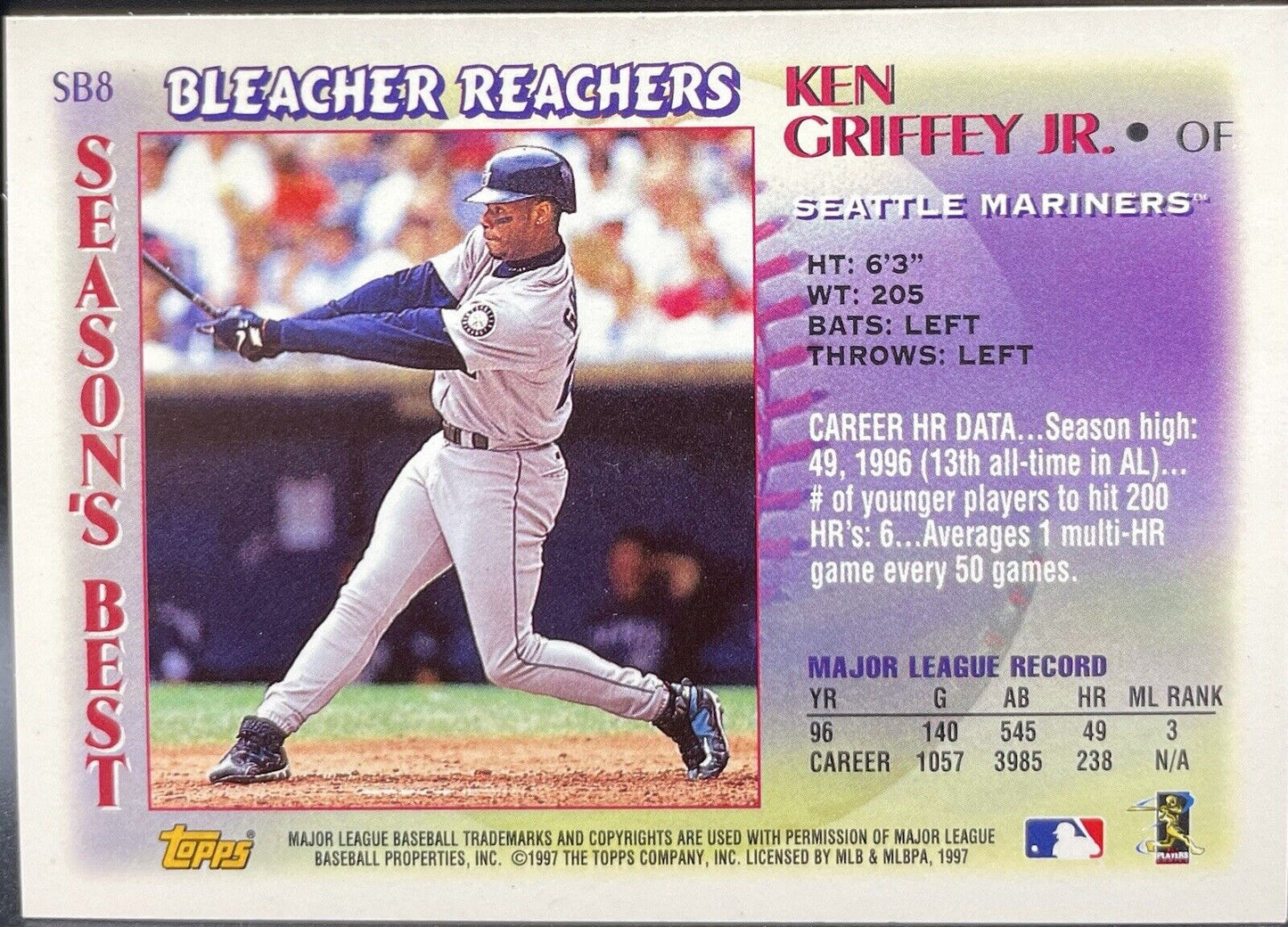 1997 Topps Ken Griffey Jr. Bleacher Reachers Season's Best #SB8 Mariners