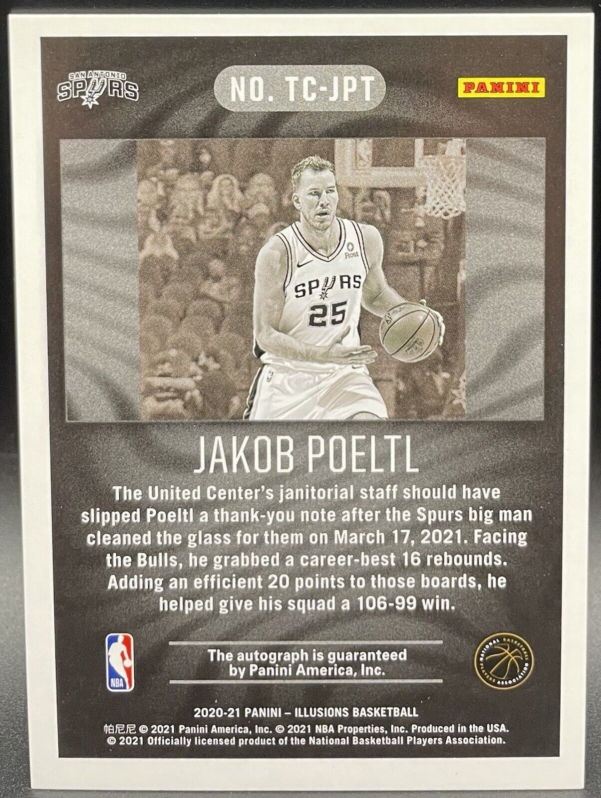 Jakob Poeltl 2020-21 Panini Illusions #TC-JPT RC Auto Trophy Collection Antonio