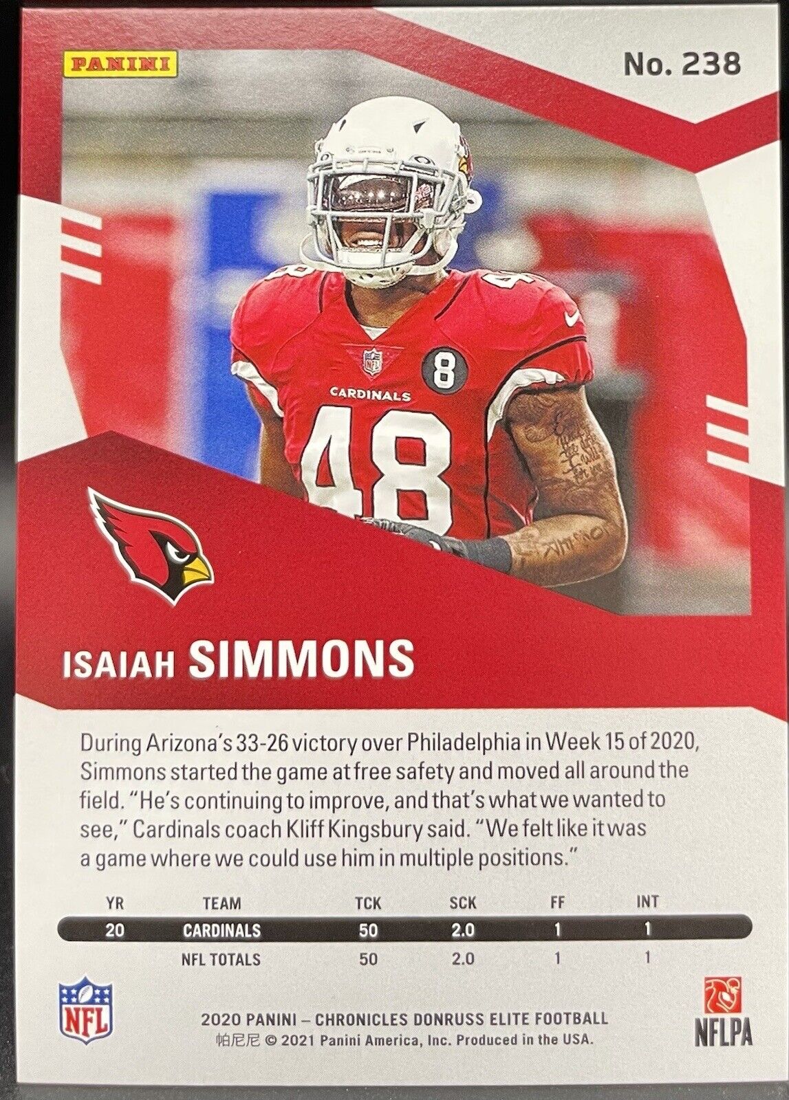 Isaiah Simmons 2020 Panini Chronicles #238 RC, /99 New York Giants