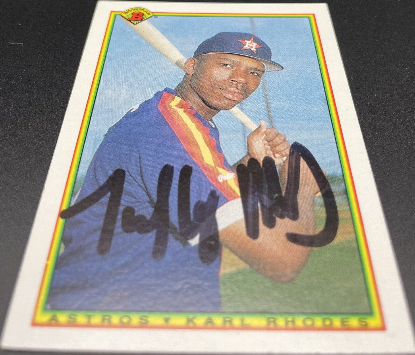 1990 Bowman #79 Karl Rhodes Autographe Rookie Card Houston Astros