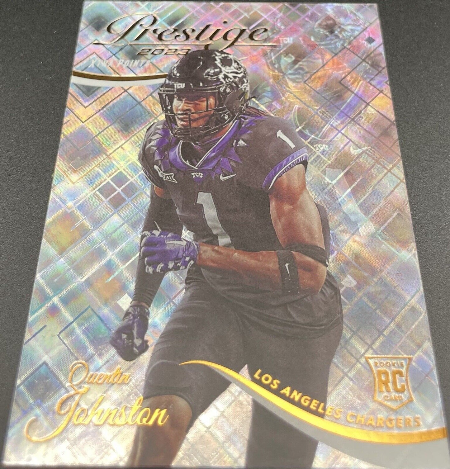 Quentin Johnston Rookie Card 2023 Panini Prestige Gold Diamond Xtra Points #371