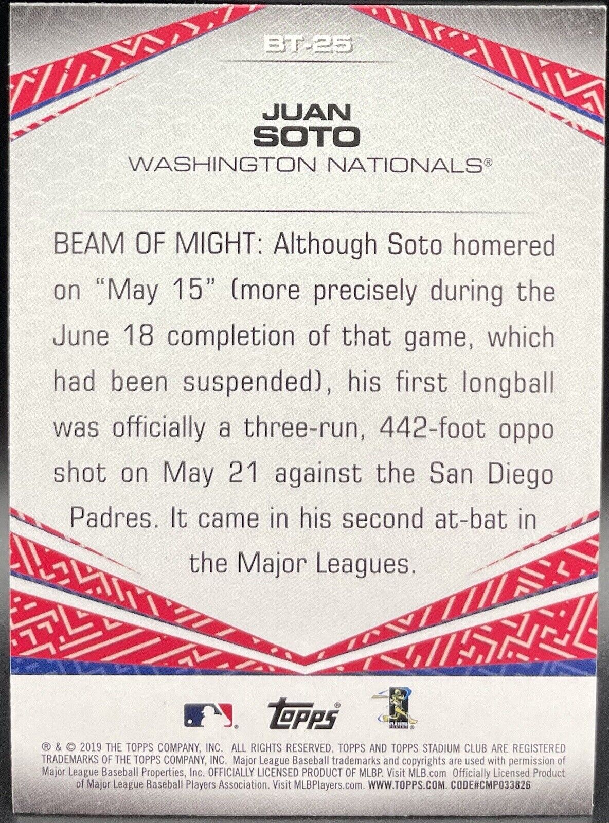 Juan Soto  2019 Topps Score #BT-25 Beam Of Might 