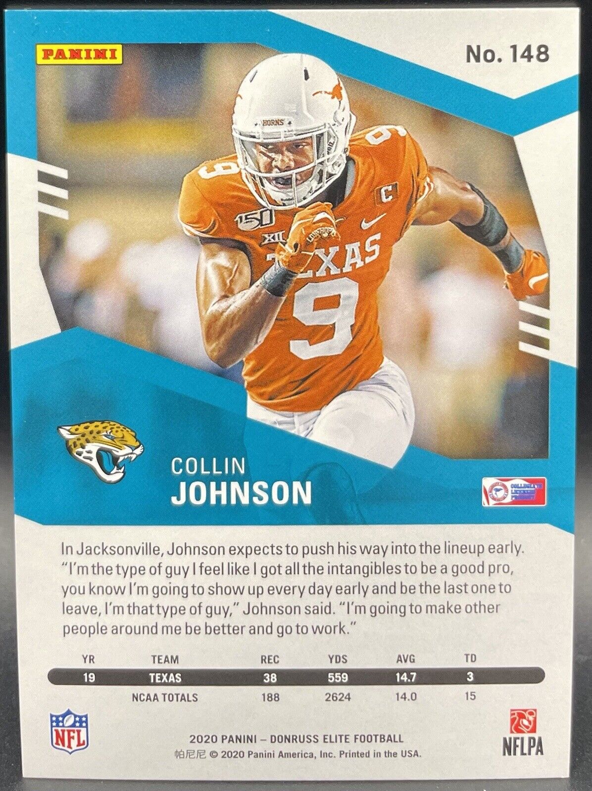 2020 Panini Donruss Elite - Rookies #148 Collin Johnson /799 (RC)