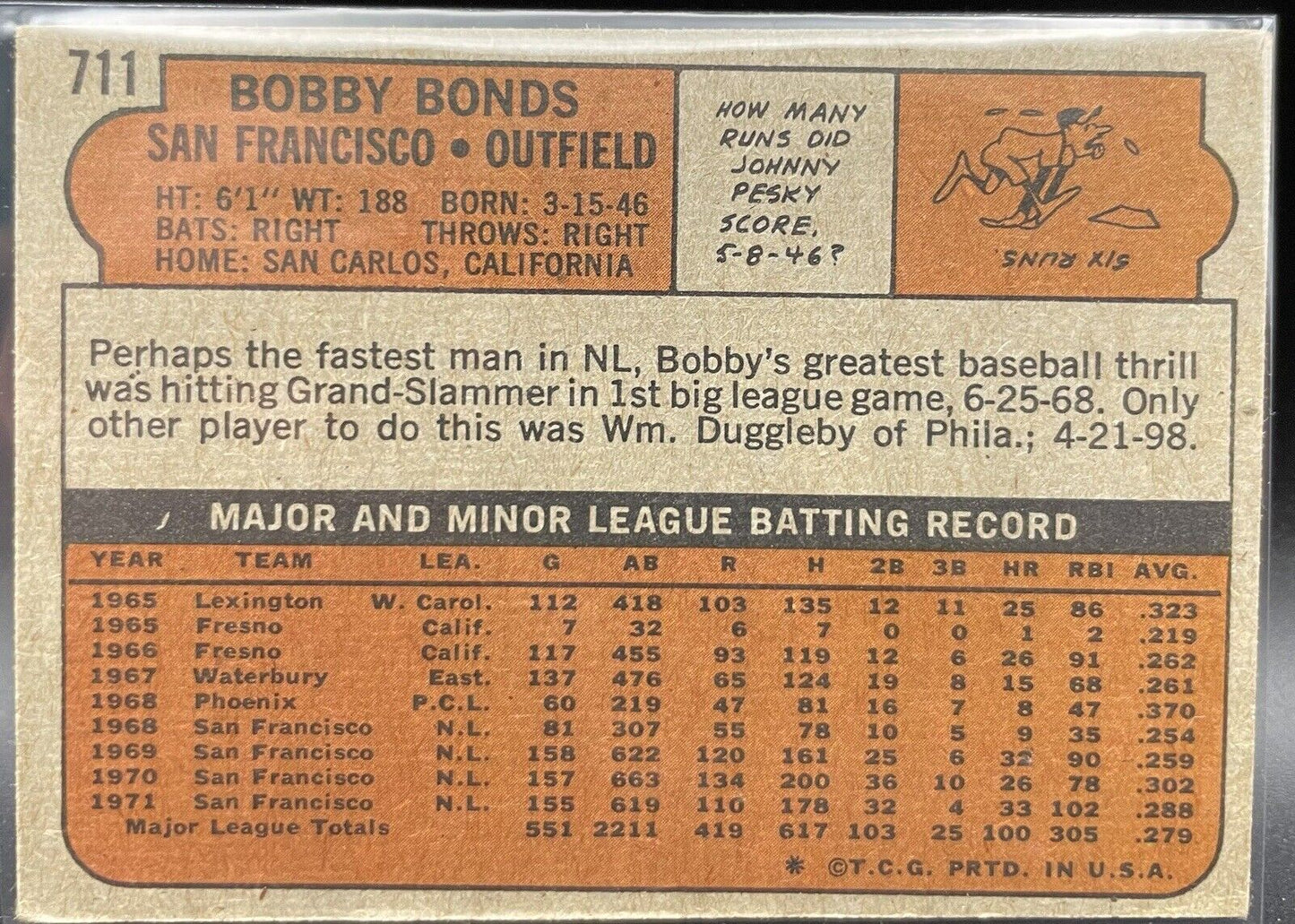 Bobby Bonds 1972 Topps #711 San Francisco Giants High #