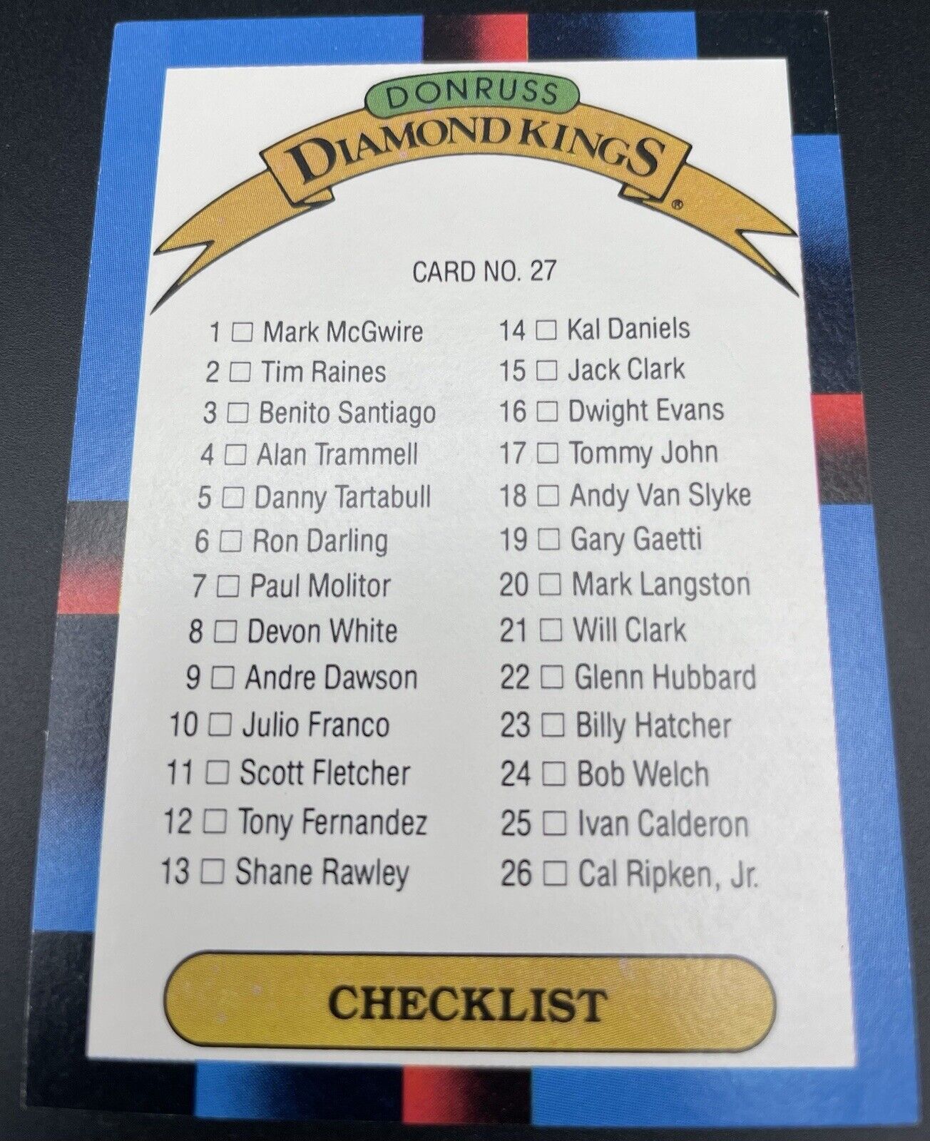 1987 Donruss Diamond Kings Complete Set Of 27 Cards In Mint Condition!!￼