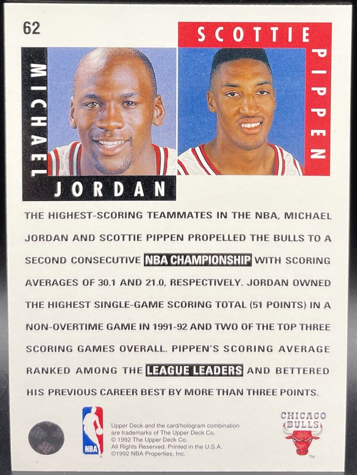 1992 Upper Deck #62 Michael Jordan / Scottie Pippen Scoring Threats Bulls🔥