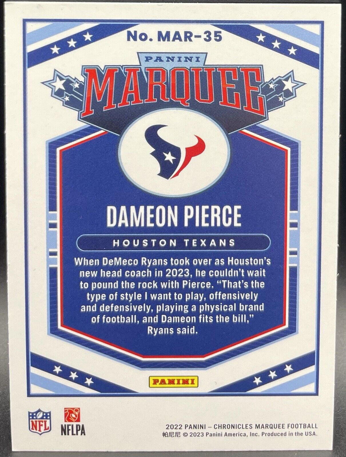 Dameon Pierce 2022 Panini Chronicles #MAR-35 Marquee Rookie Houston Texans