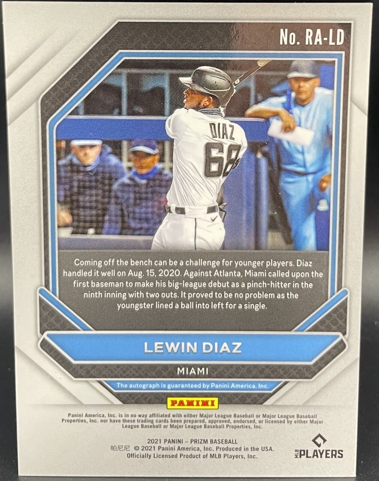 Rookie Autographs #RA-LD Lewin Diaz (AU, RC)- 2021 Panini Prizm