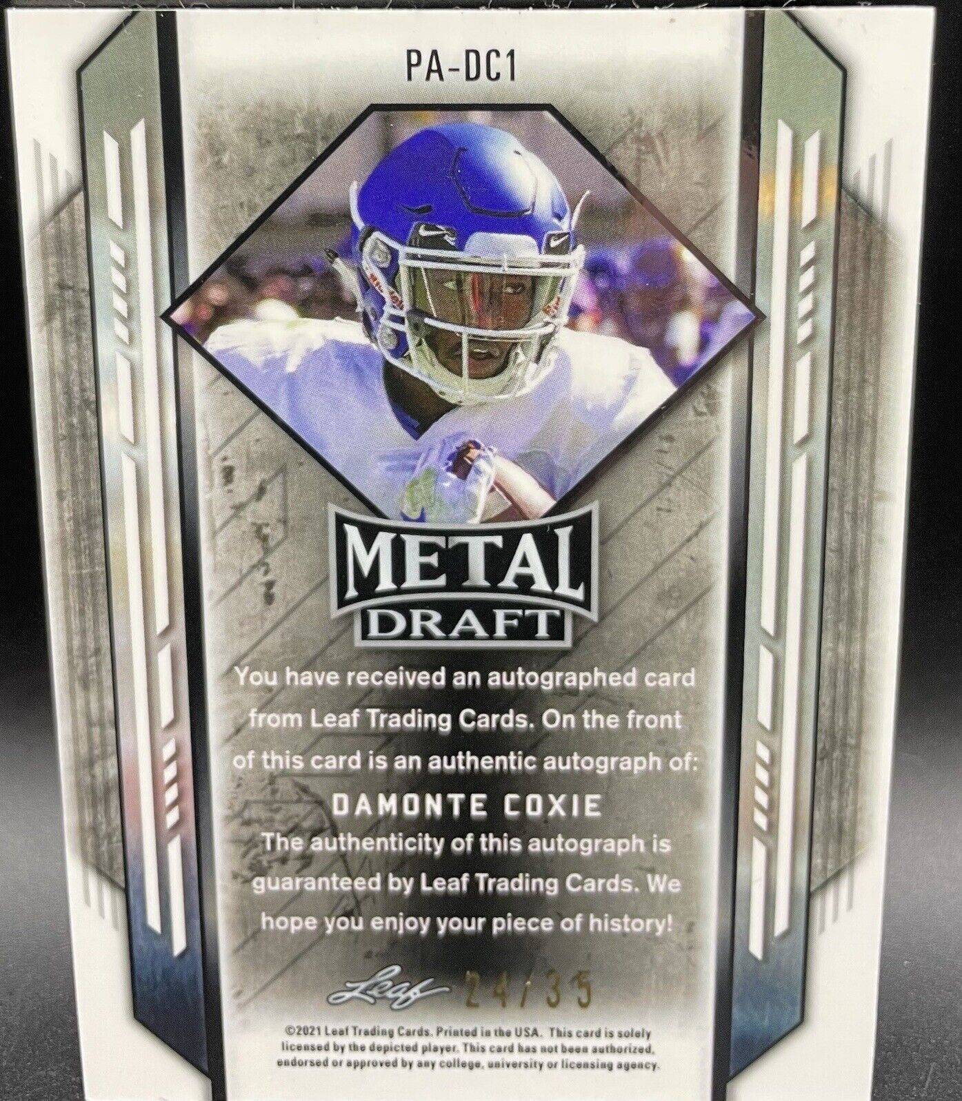 Damonte Coxie 2021 Leaf Metal #PA-DC1  Auto /35 Toronto Argonauts Metal