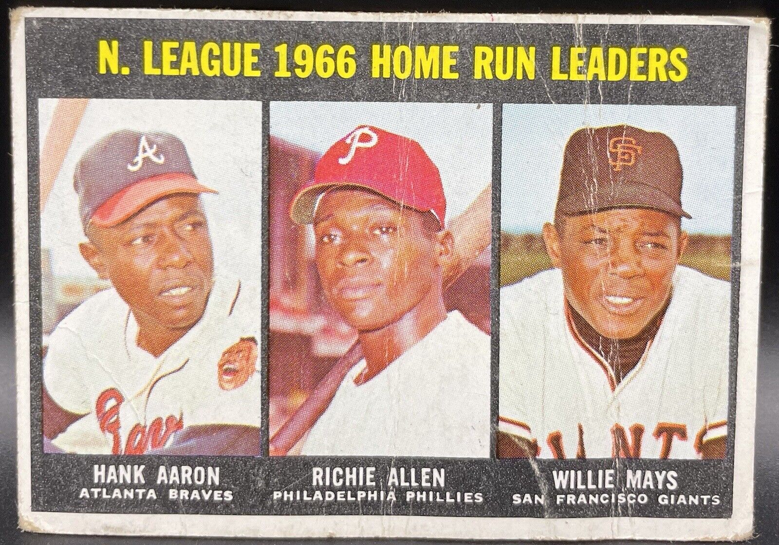 Hank Aaron, Richie Allen, Willie Mays 1966 Topp #244 Home Run Leaders HOF 