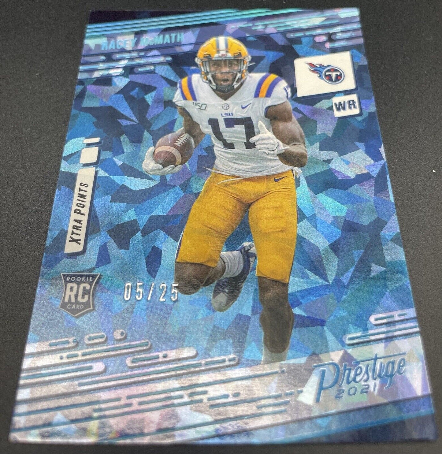 Racey McMath 2021 Panini Prestige #293 RC, 05/25 Blue cracked ice Tennessee...