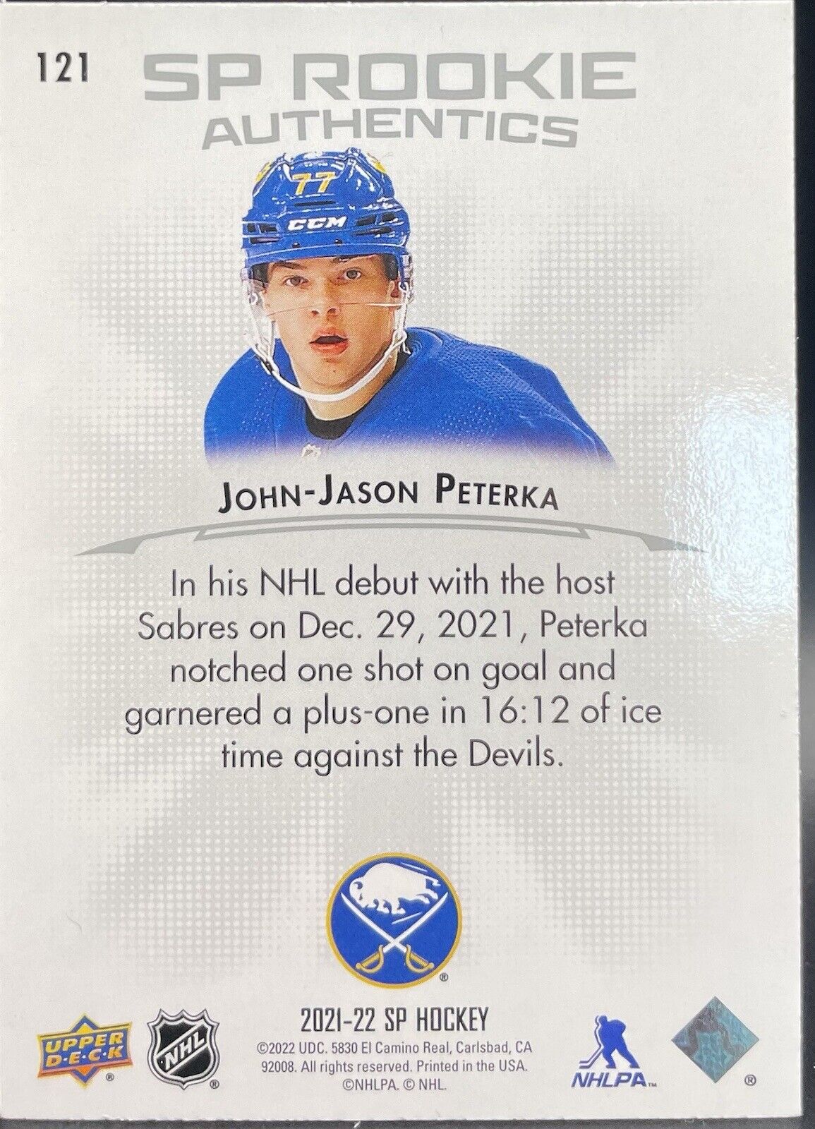 2021-22 SP - Rookie Authentics Blue #121 John-Jason Peterka (RC)