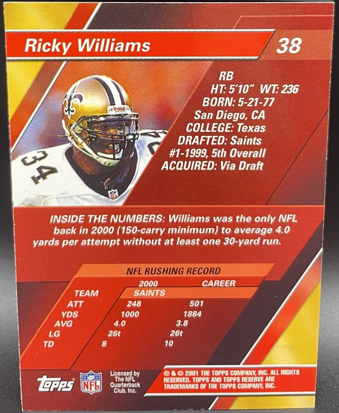 2001 Topps Reserve Ricky Williams #38 New Orleans Saints