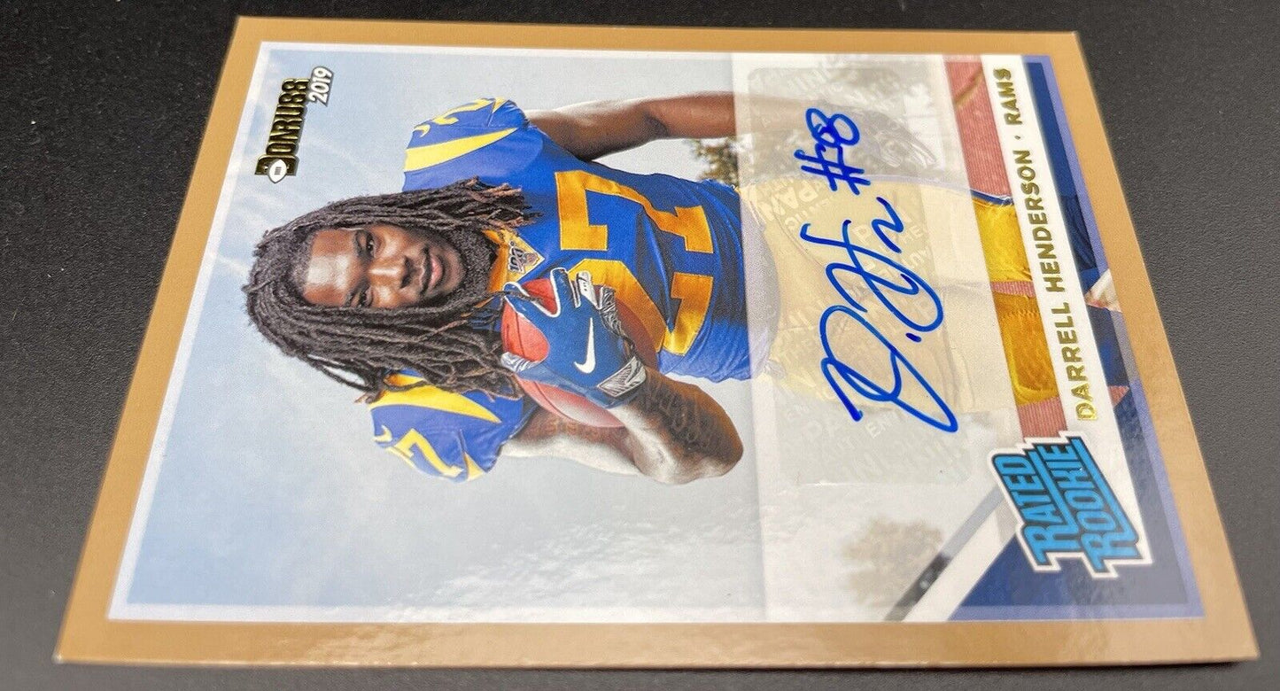 Darrell Henderson 2019 Panini Donruss #310 Gold Auto, RC , Los Angeles Rams