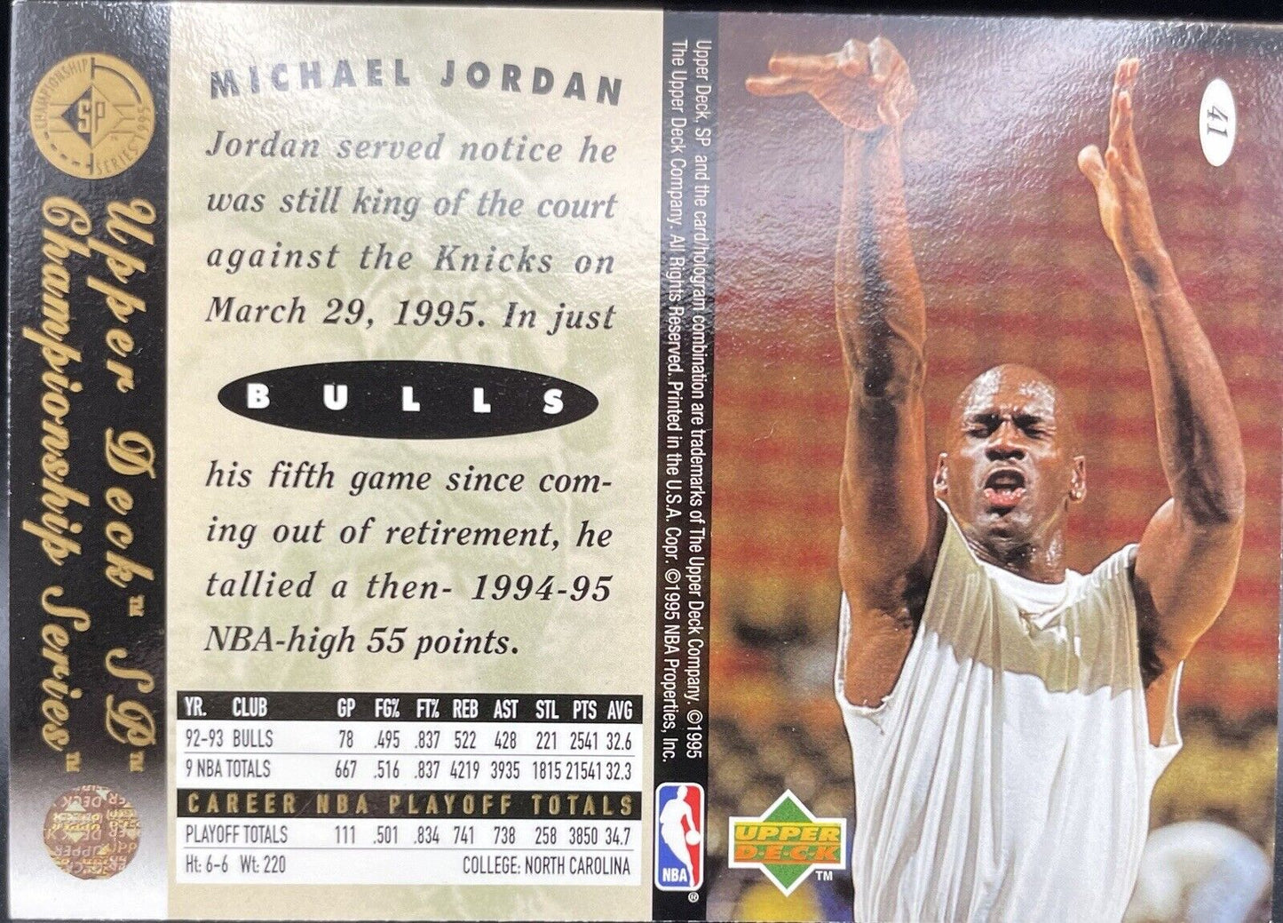 1995 Upper Deck Michael Jordan #41 He’s Back  Chicago Bulls The Goat🔥🔥