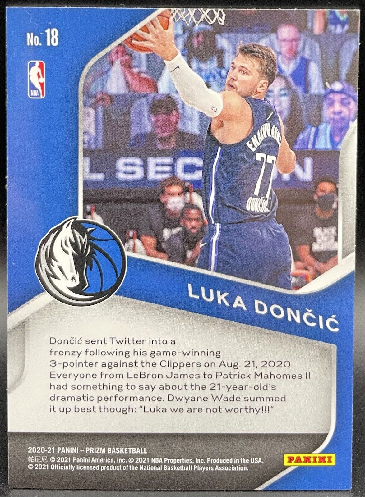 2020 Panini Prizm Luka Doncic #18  Dominance Dallas Mavericks