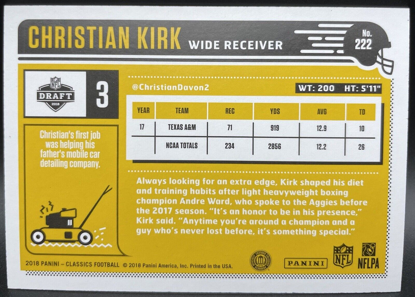 Christian Kirk 2018 Panini classic #222 (RC) /25 Draft 3 Arizona Cardinals