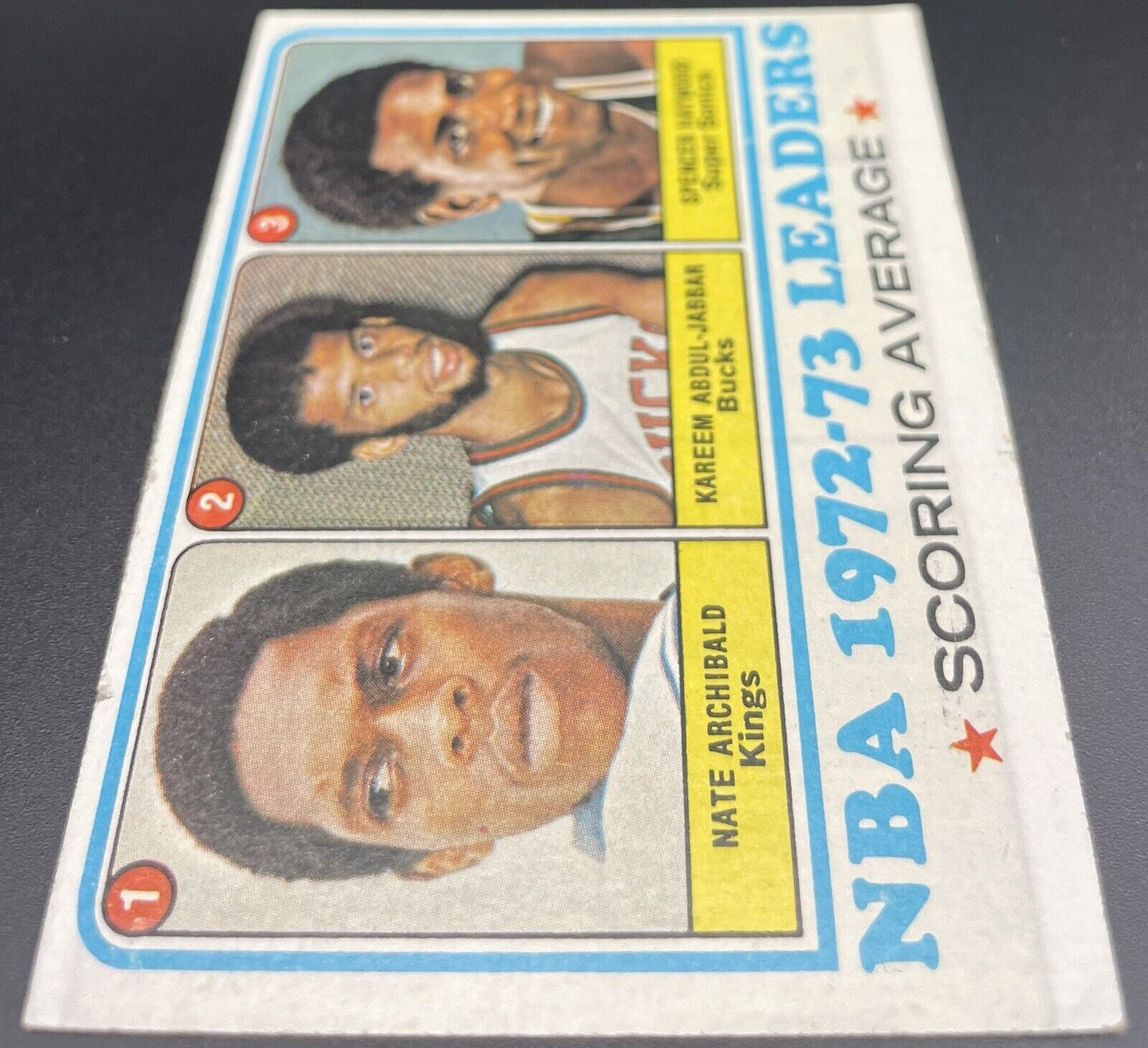 Nate Archibald, Kareem Abdul-Jabbar, Spencer Haywood 1974 Topps #154 NBA 1972-73