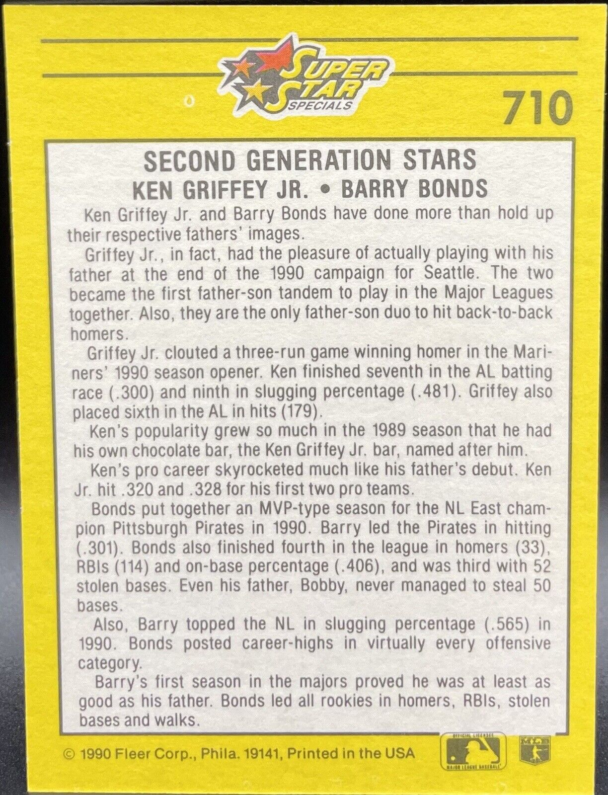 1990 Fleer #710 Ken Griffey, Jr. & Barry Bonds Second Generation Stars