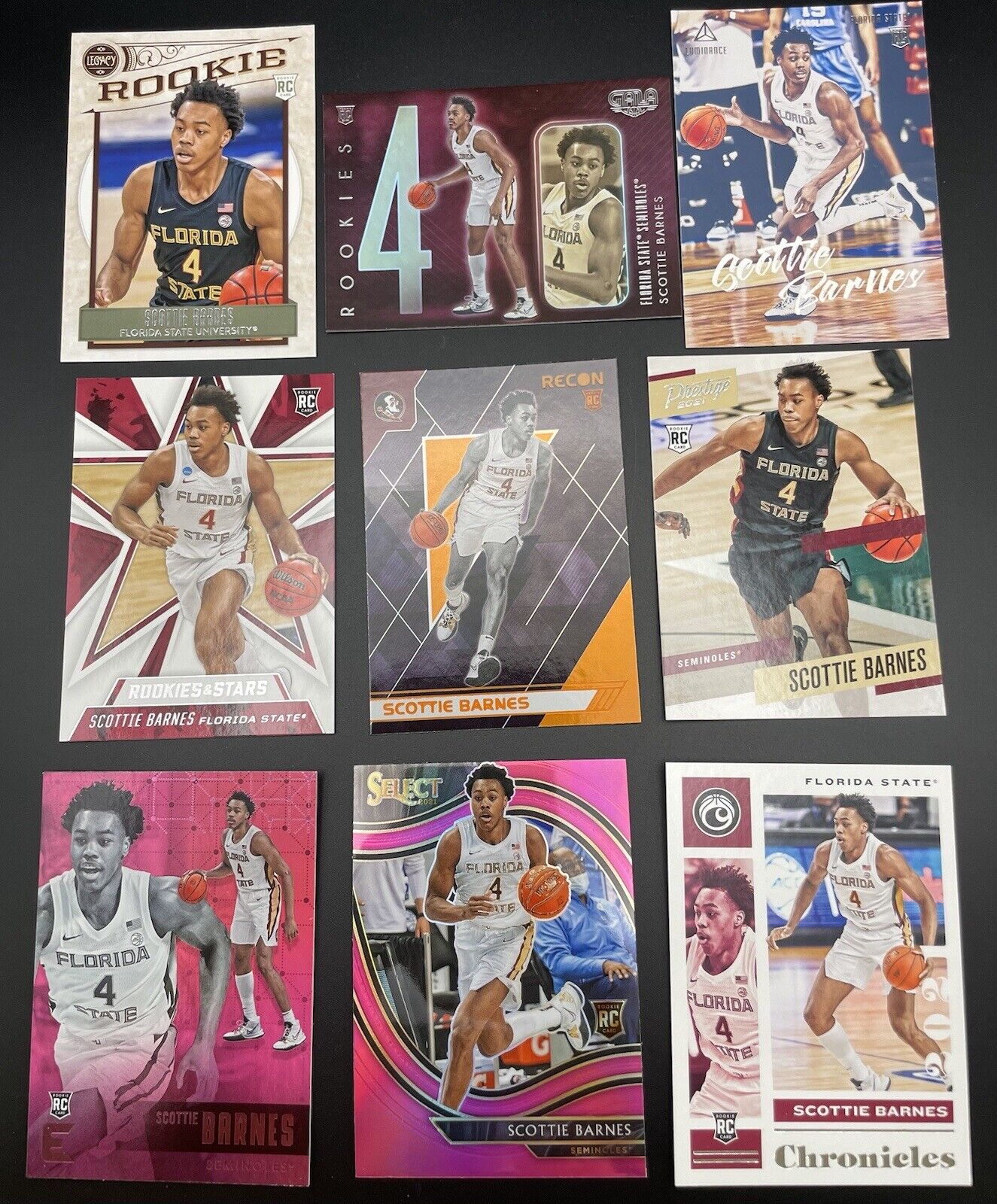 Scottie Barnes 2021 Panini Rookie Cards Tronto Rapters 9 cards total