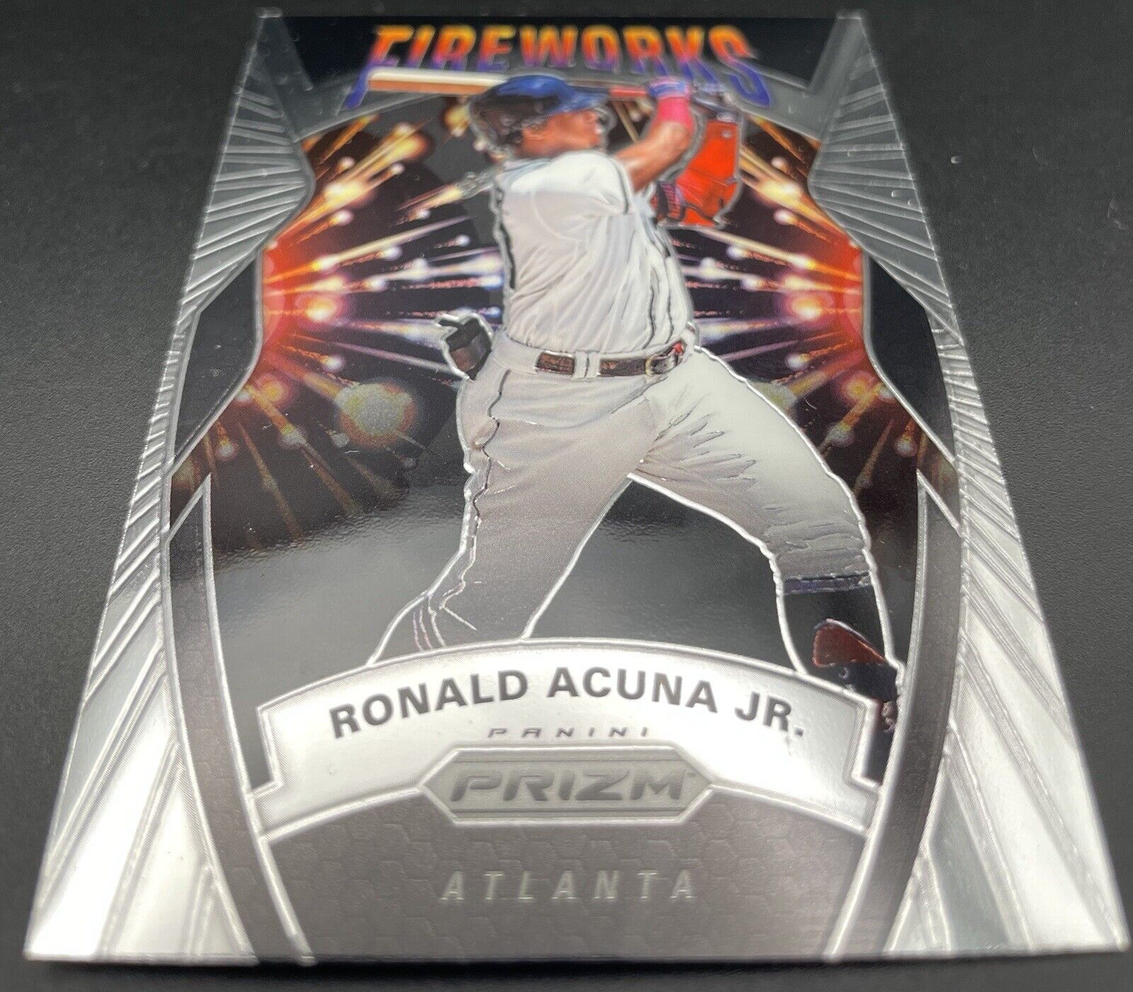 2020 Panini Prizm - Fireworks Silver Prizm #F-7 Ronald Acuña Jr.