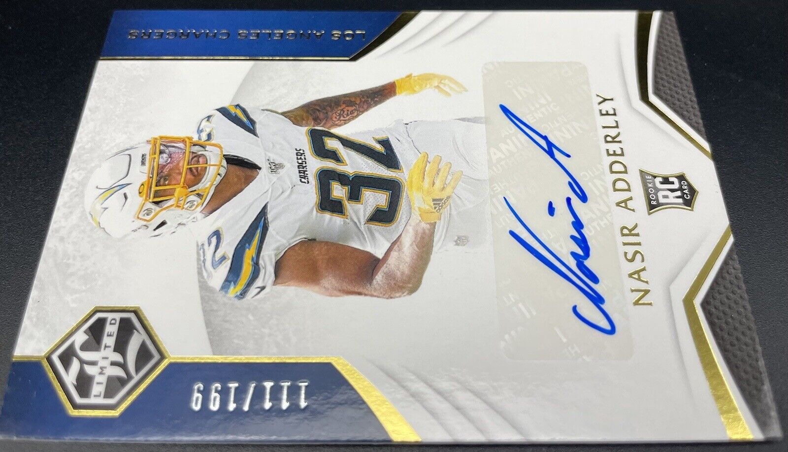 Nasir Adderley 2019 Panini Limited #207 Autograph, 111/199, RC LA Chargers￼