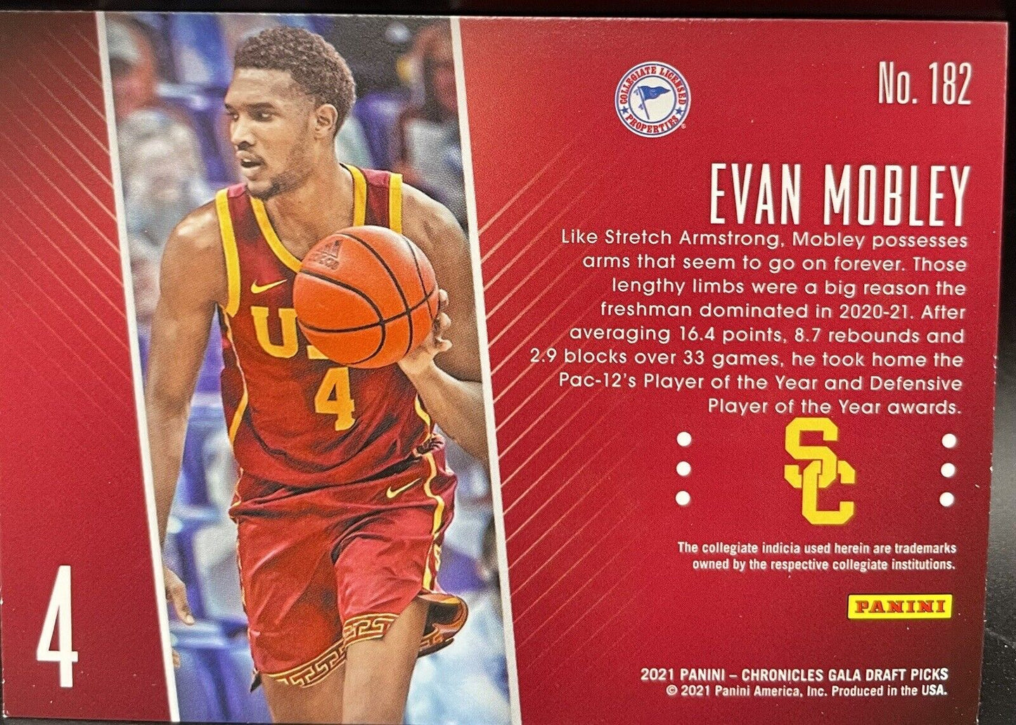 EVAN MOBLEY RC Parallell- 2021 Panini Chronicles Gala #182 PINK RC  - Cavaliers 