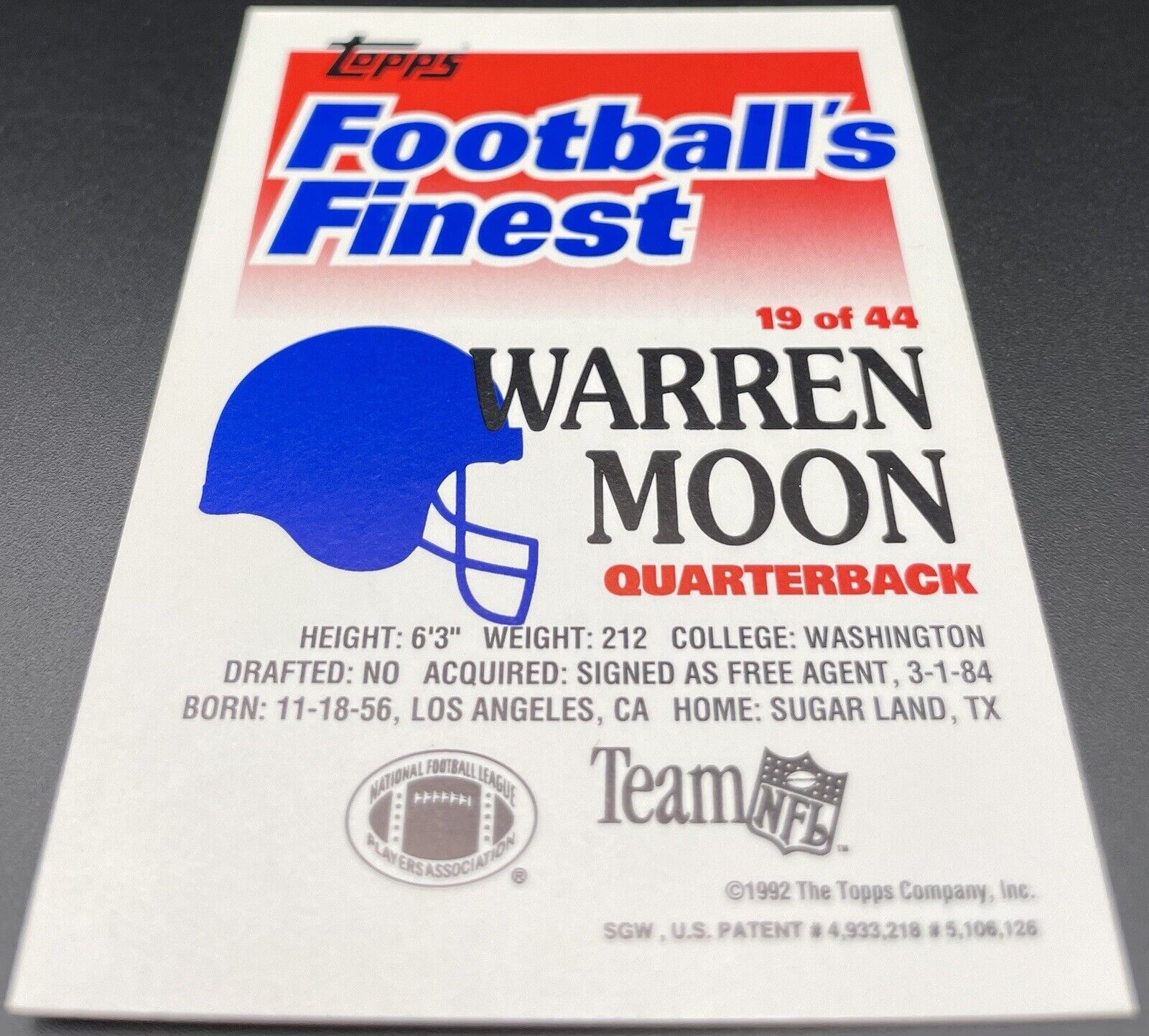 Warren Moon 1992 Topps 19 Of 44 Footballs Finest Limited Houston Oilers